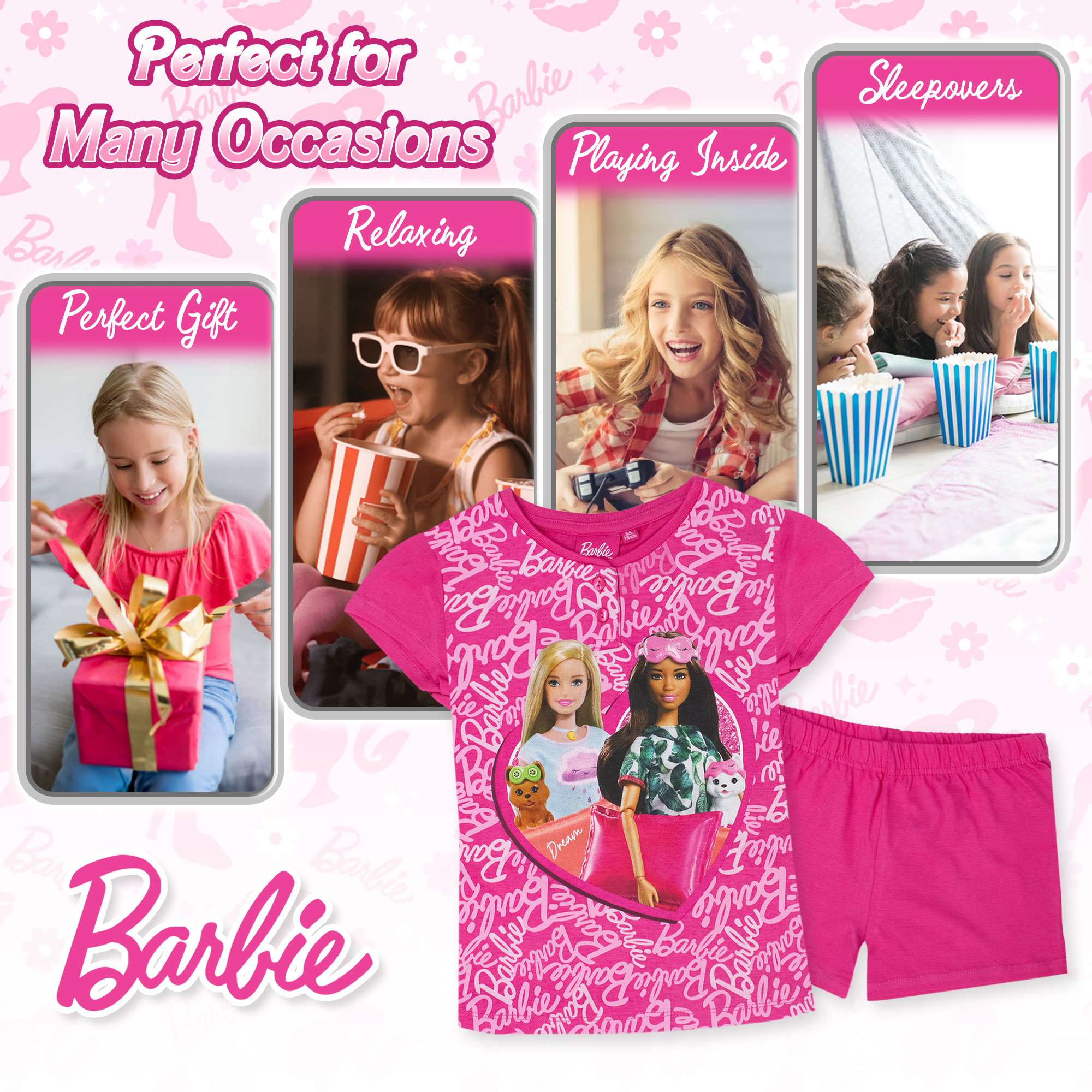 Barbie Girls Summer Pyjamas Lightweight Cotton Short 7079 - Picture 5 of 15