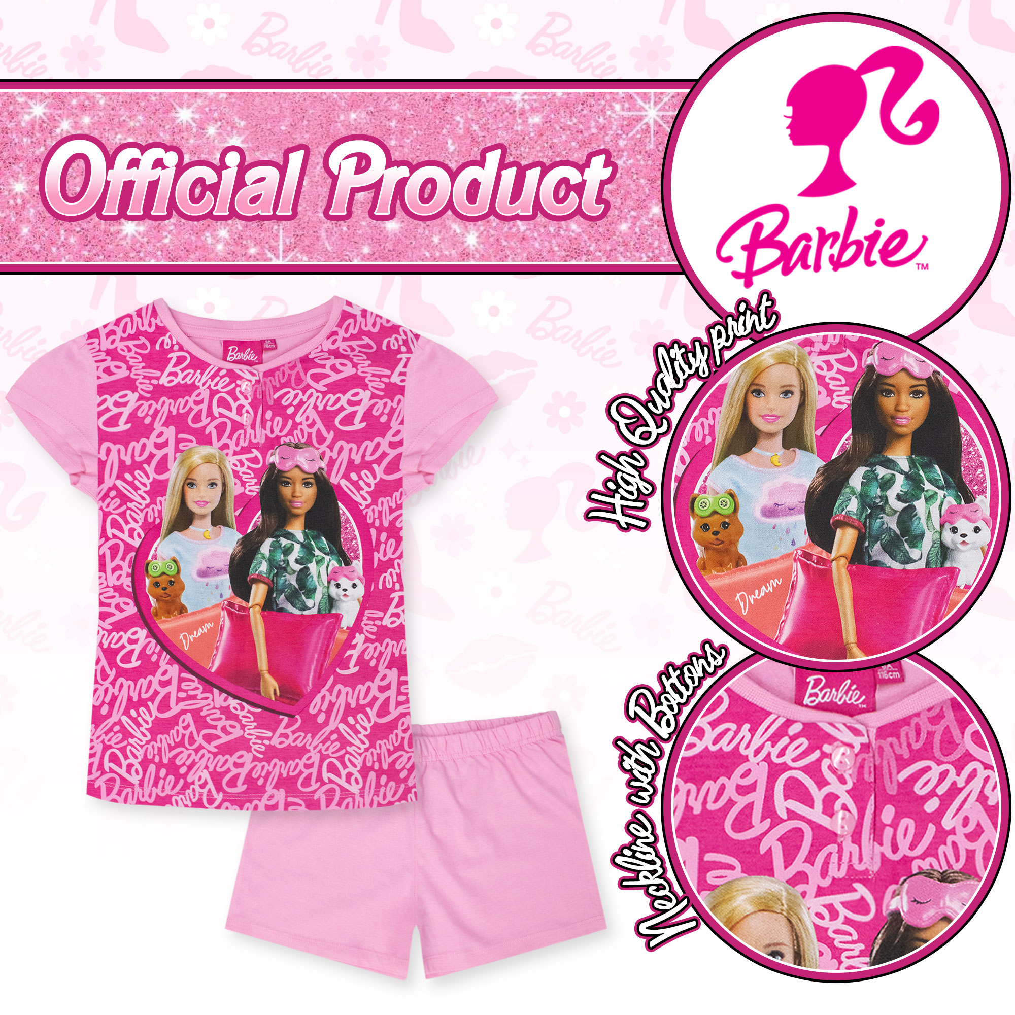 Barbie Girls Summer Pyjamas Lightweight Cotton Short 7079 - Picture 11 of 15