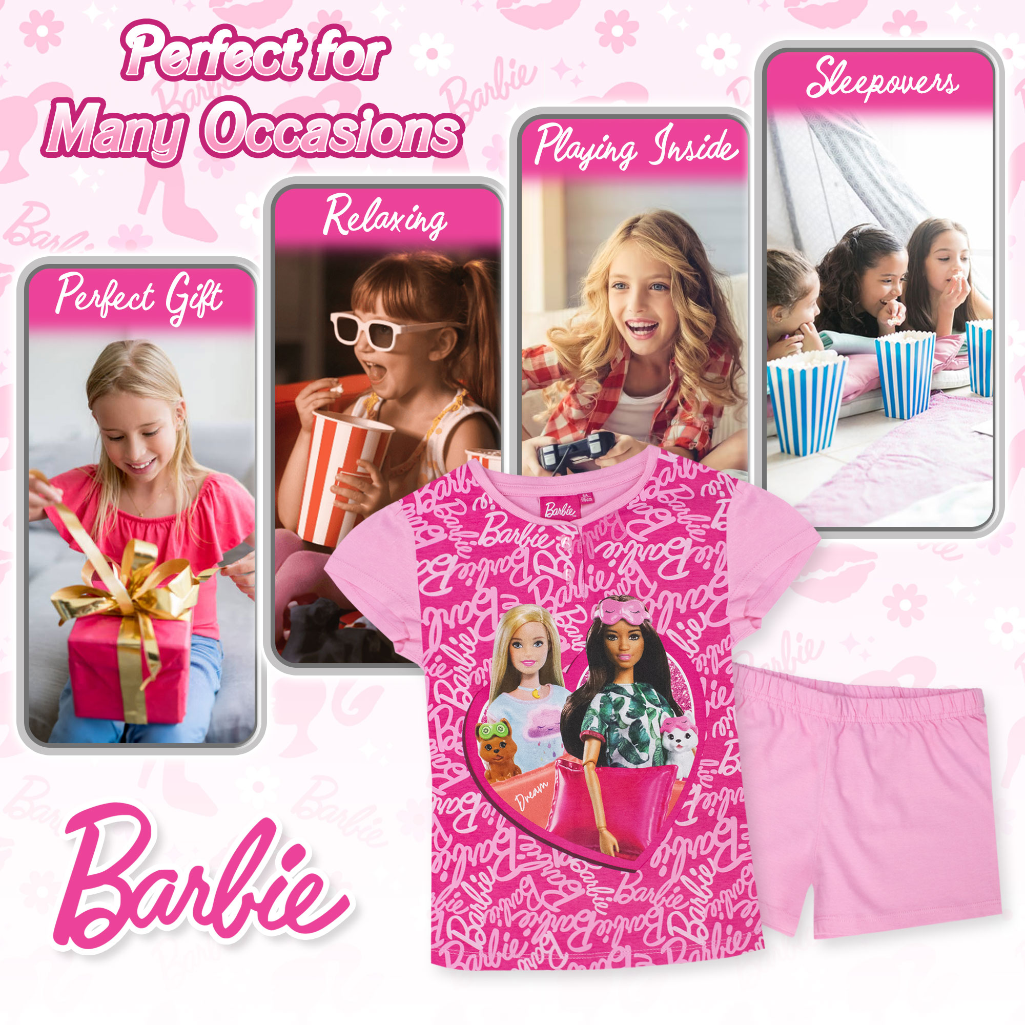 Barbie Girls Summer Pyjamas Lightweight Cotton Short 7079 - Picture 12 of 15