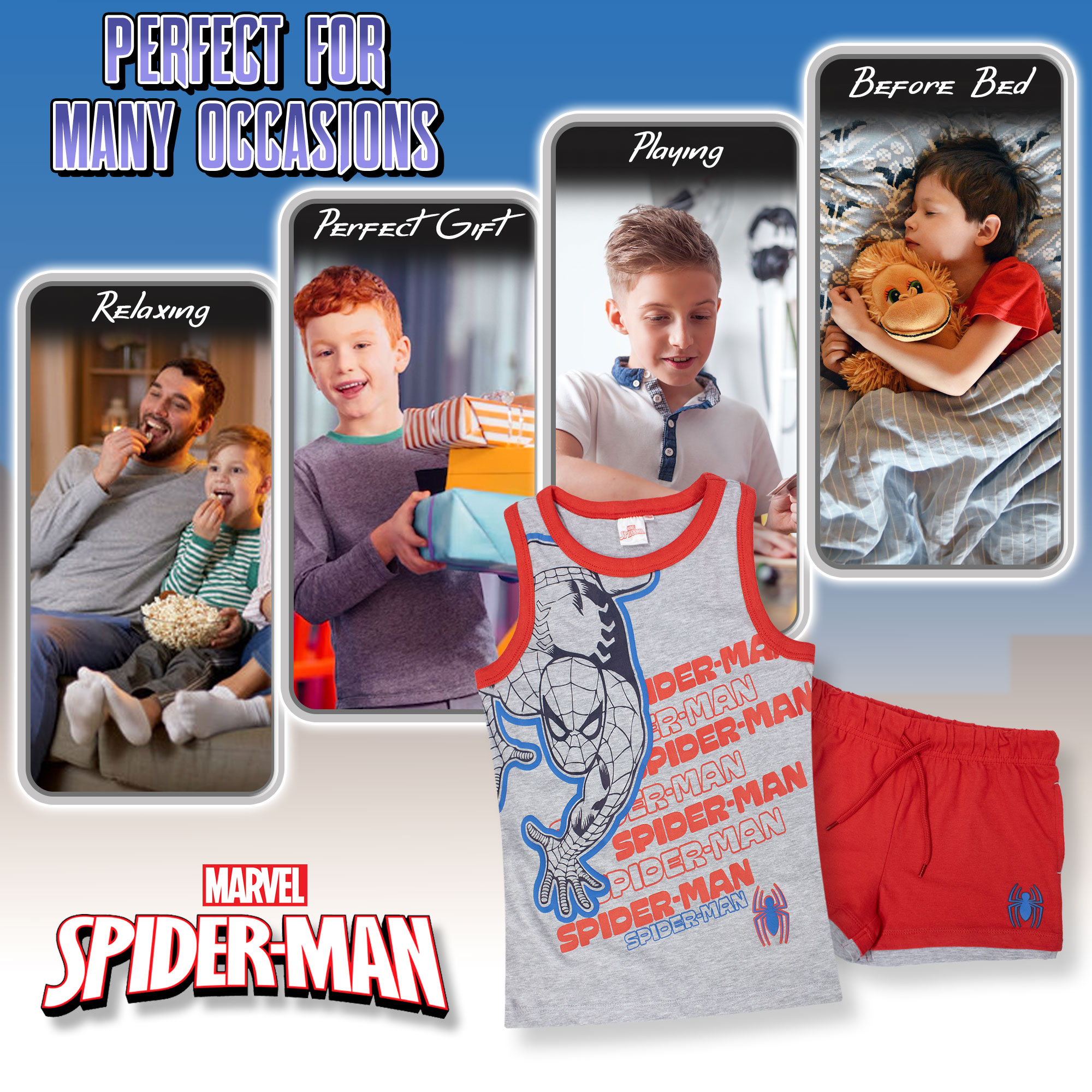 Ensemble soldes Enfant Marvel SPIDERMAN Débardeur Et Short D'Été En Coton 7089