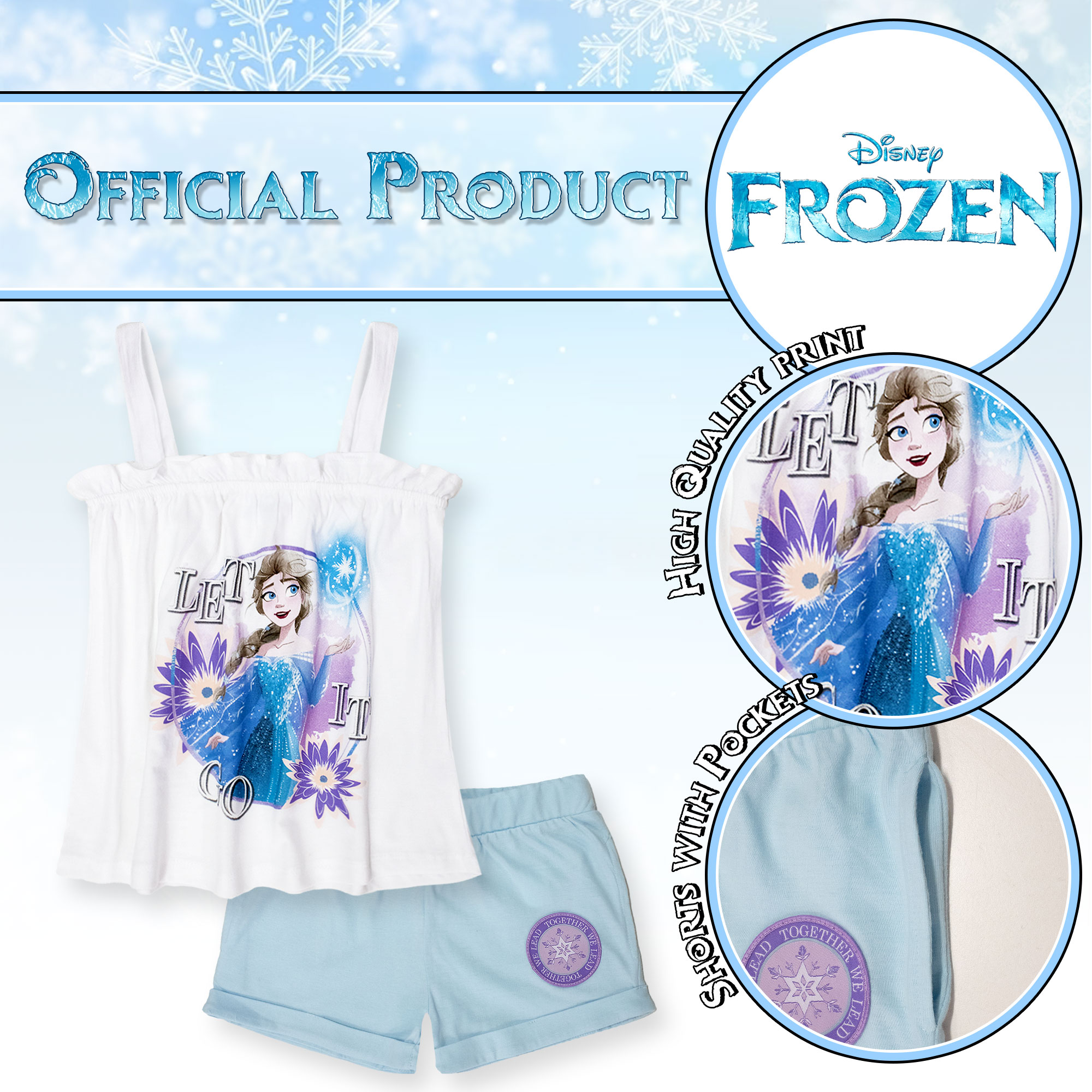 Disney Girls Frozen Elsa Summer Cotton Knit & Shorts Suit 7093 - Picture 4 of 15
