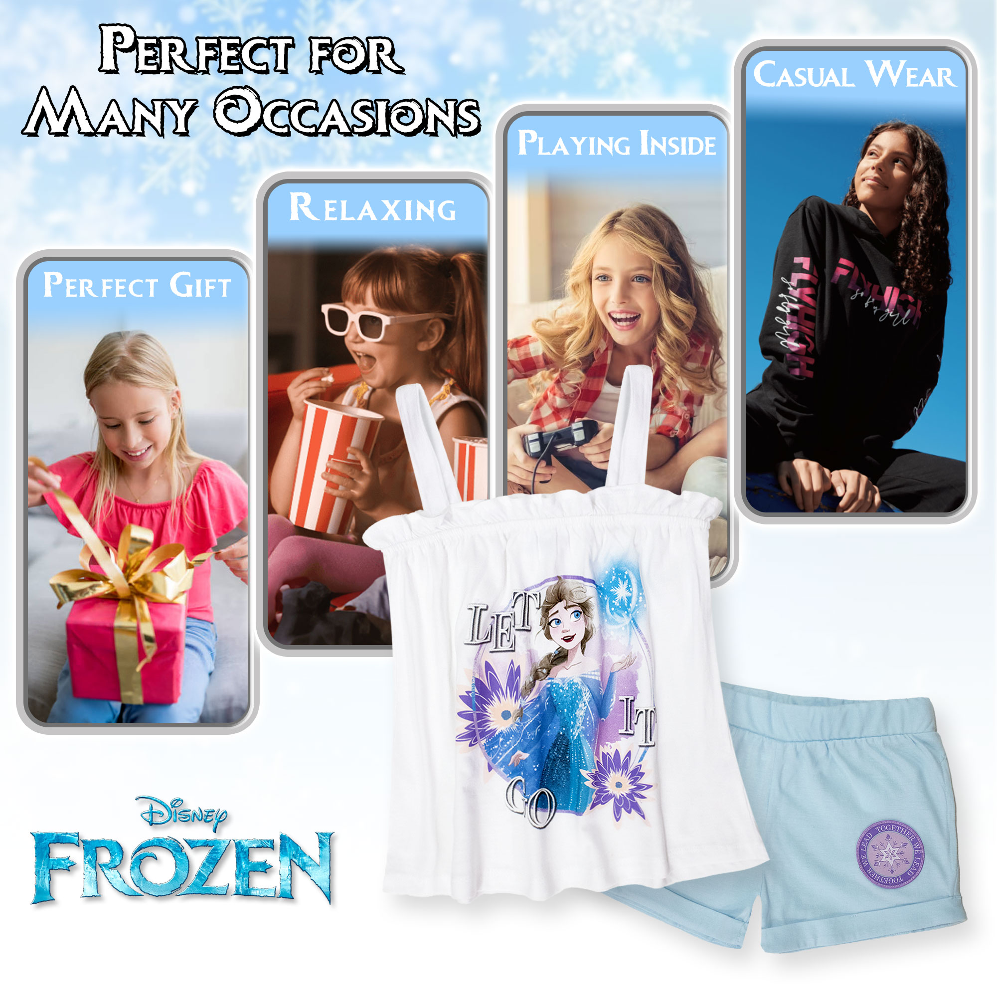 Disney Girls Frozen Elsa Summer Cotton Knit & Shorts Suit 7093 - Picture 5 of 15