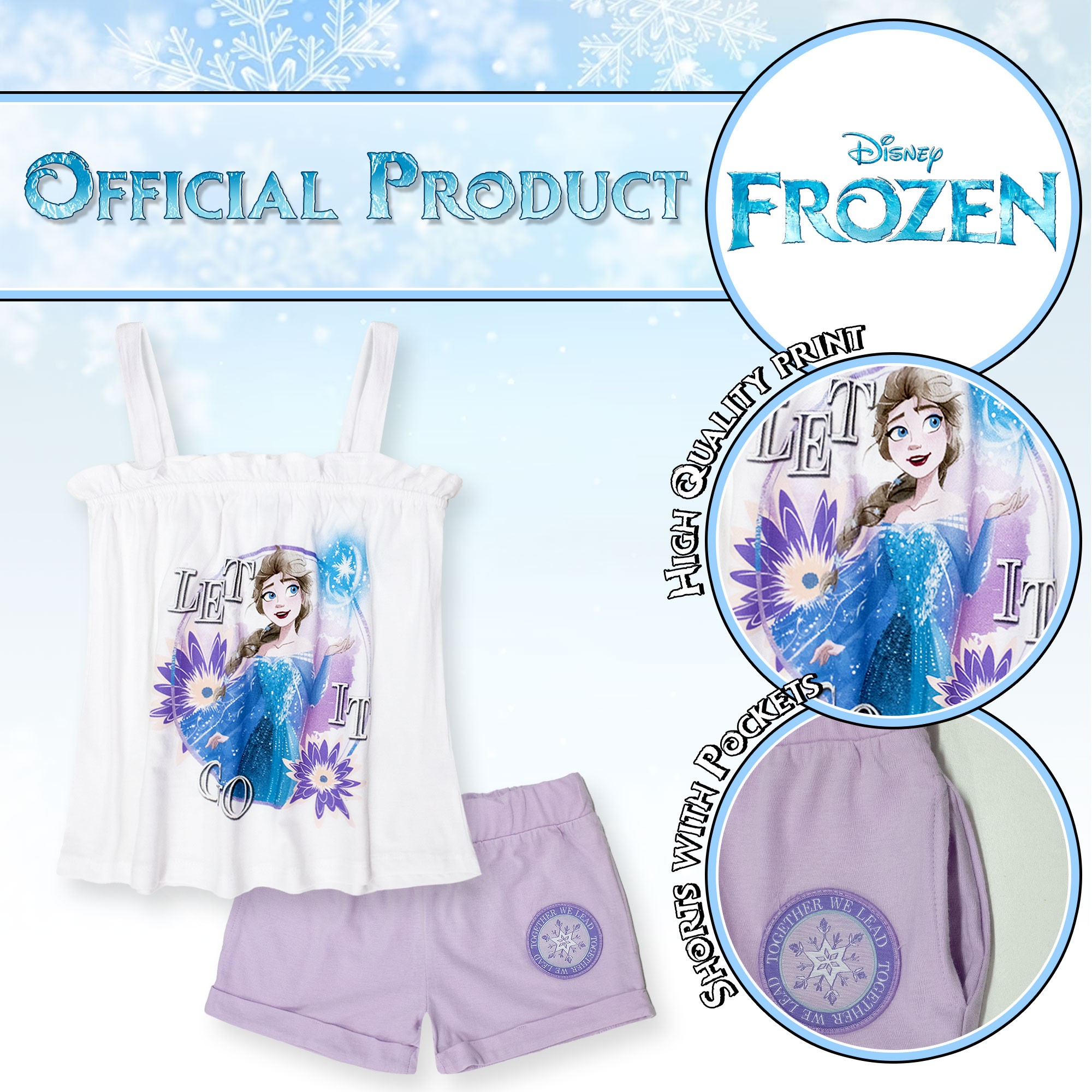 Disney Girls Frozen Elsa Summer Cotton Knit & Shorts Suit 7093 - Picture 11 of 15