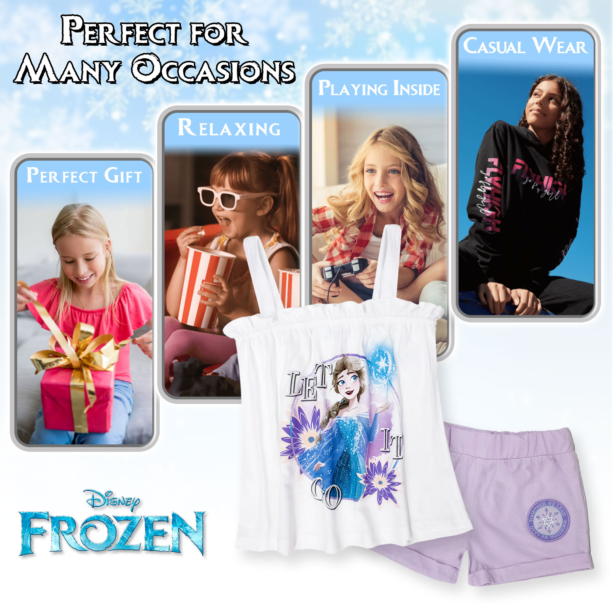 Disney Girls Frozen Elsa Summer Cotton Knit & Shorts Suit 7093 - Picture 12 of 15