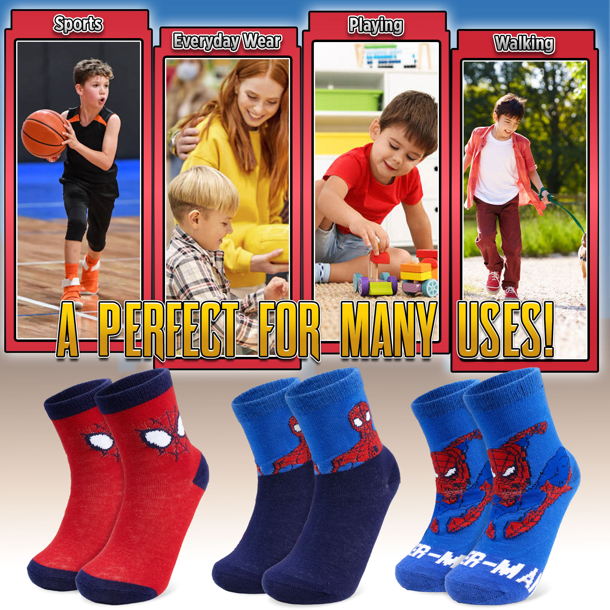 Calzini per bambino Marvel Spiderman set 3 paia di calze in cotone bimbo 7113 - Picture 4 of 9