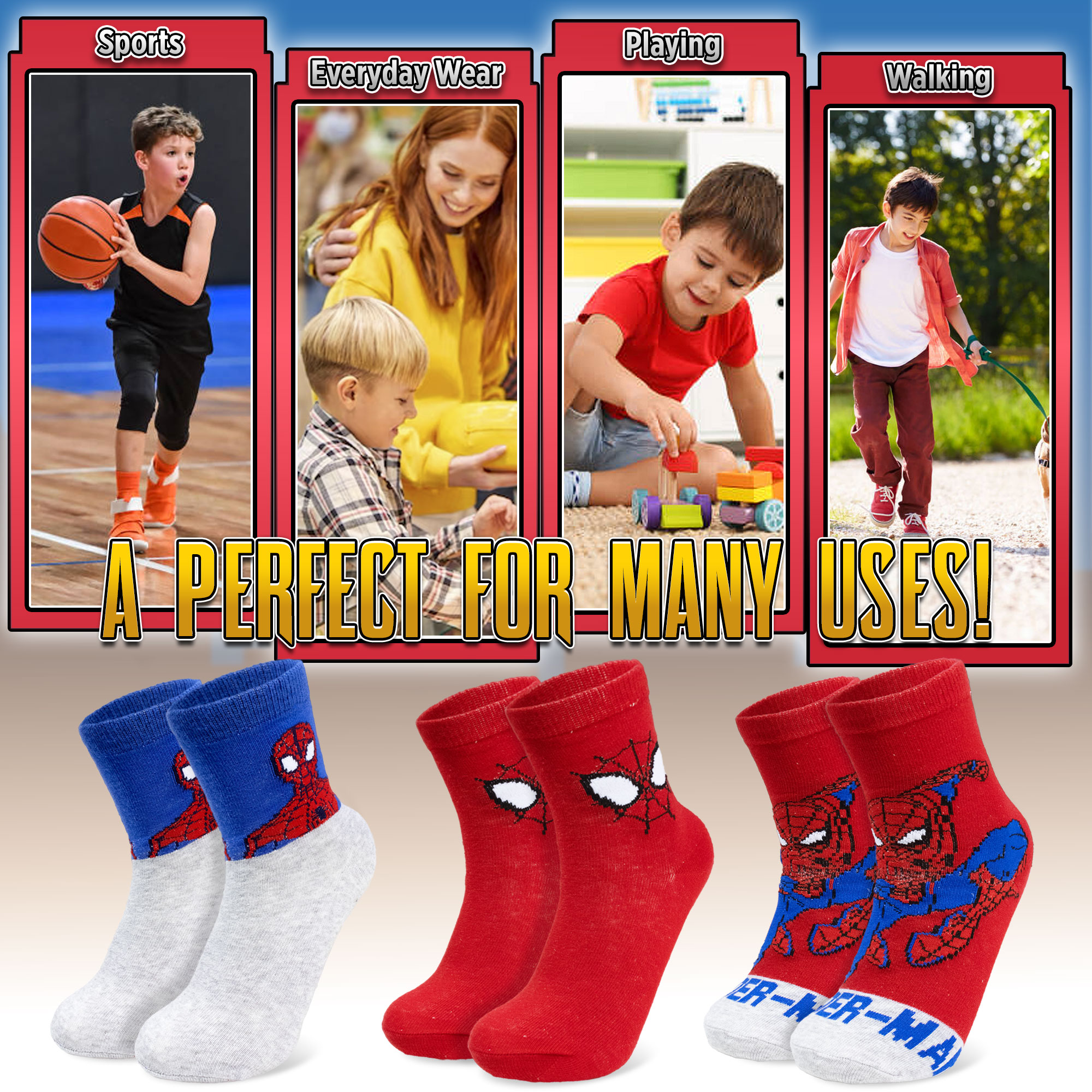 Calzini per bambino Marvel Spiderman set 3 paia di calze in cotone bimbo 7113 - Picture 8 of 9