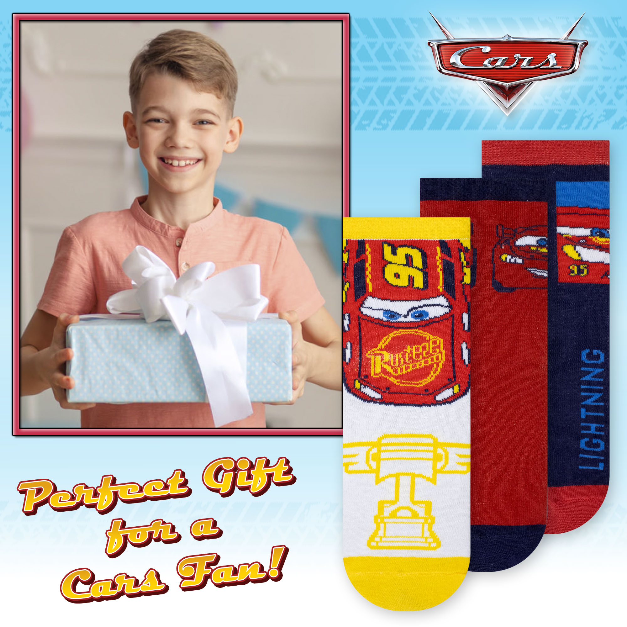 Disney Cars Lightning Kids Socks Set 3 Pairs Cotton Socks Baby 7115 - Picture 9 of 9