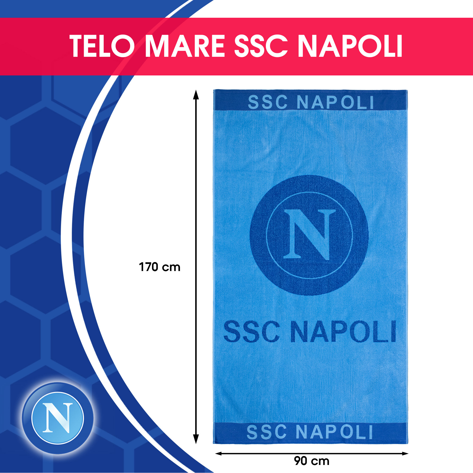 Toalla de playa SSC Napoli de rizo de algodón 90x170cm Producto oficial 7119 - Imagen 7 de 25