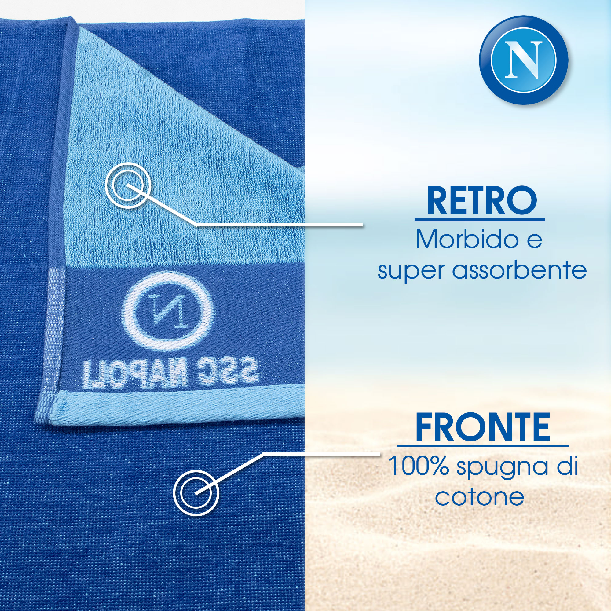 Toalla de playa SSC Napoli de rizo de algodón 90x170cm Producto oficial 7119 - Imagen 9 de 25