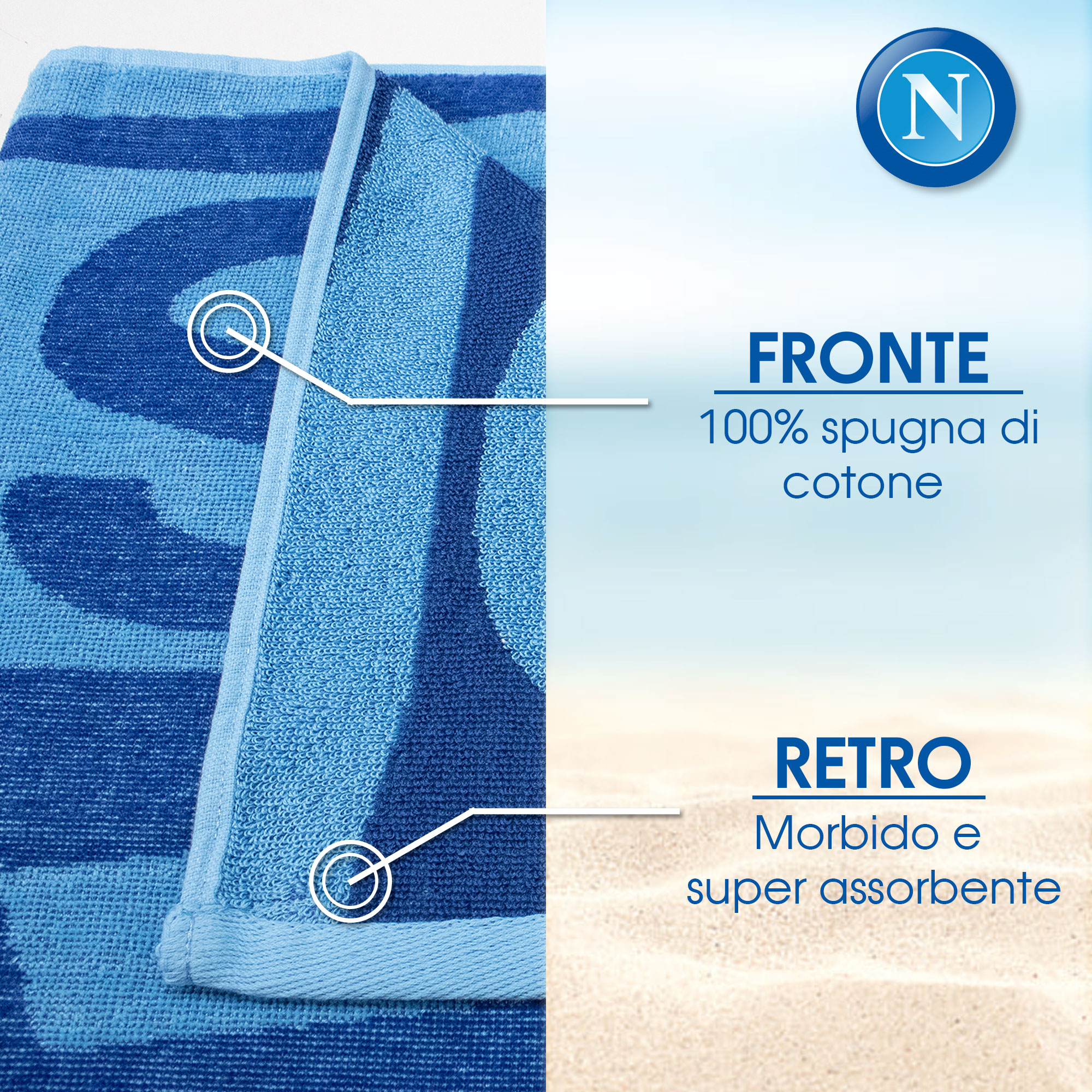 Toalla de playa SSC Napoli de rizo de algodón 90x170cm Producto oficial 7119 - Imagen 15 de 25