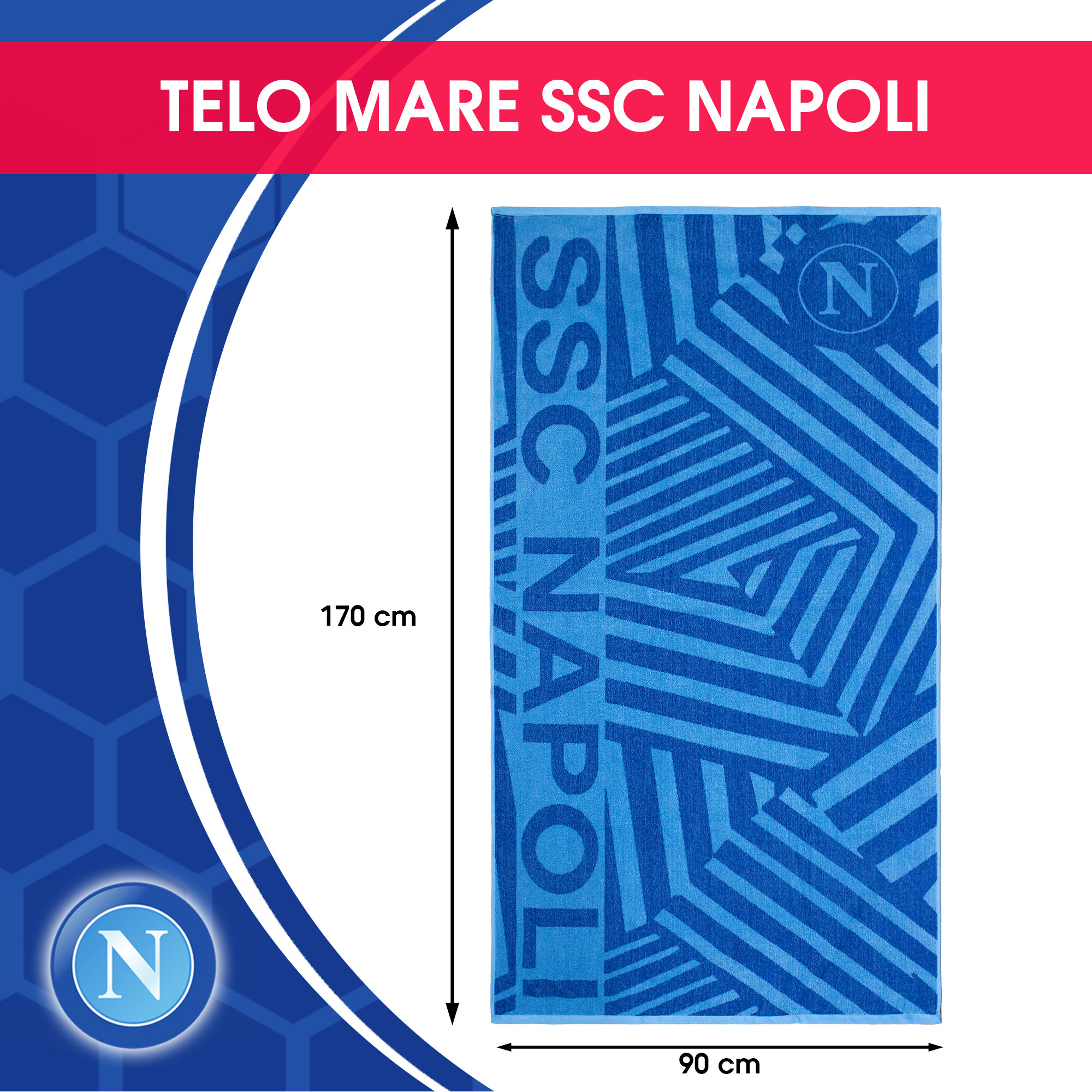 Toalla de playa SSC Napoli de rizo de algodón 90x170cm Producto oficial 7119 - Imagen 19 de 25