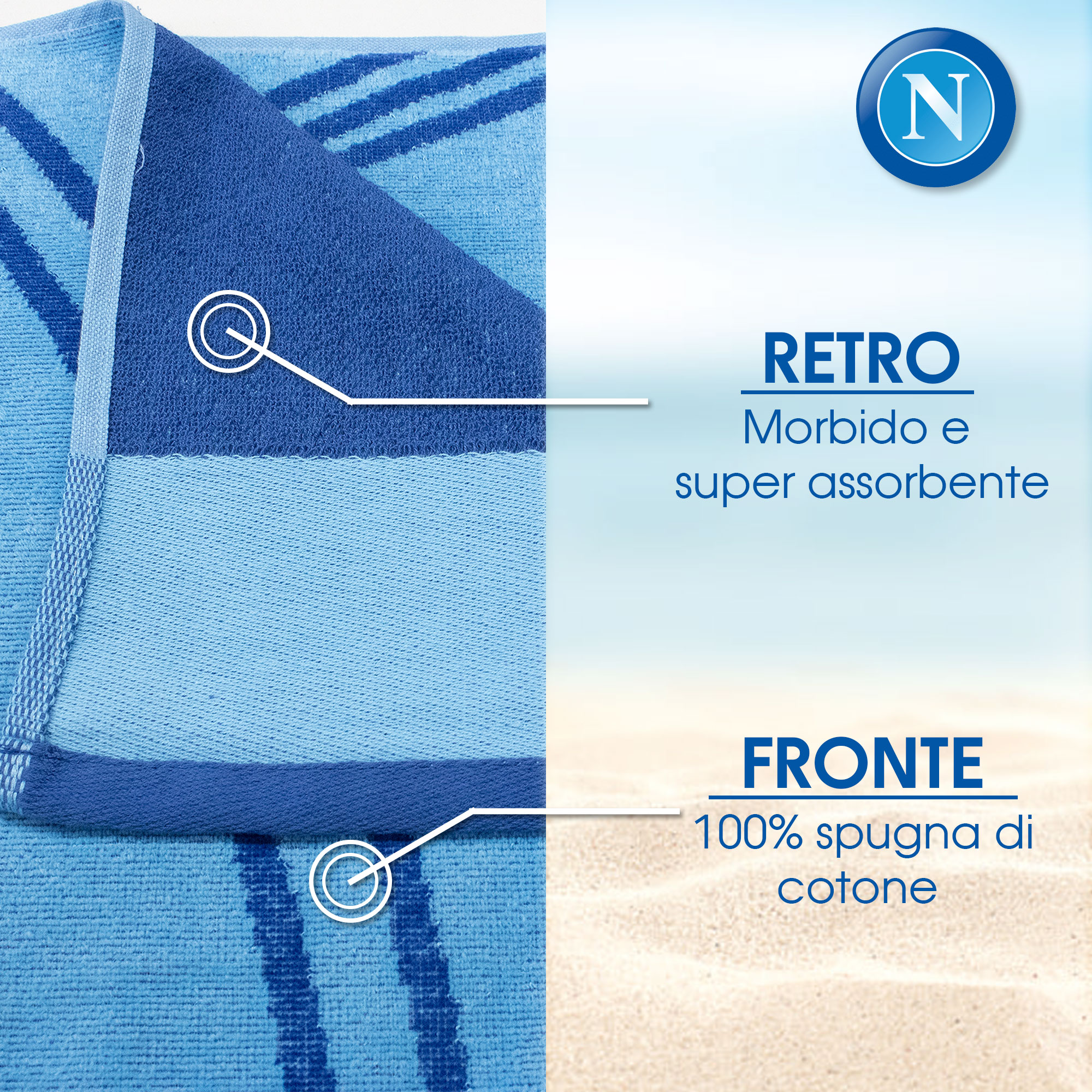 Toalla de playa SSC Napoli de rizo de algodón 90x170cm Producto oficial 7119 - Imagen 21 de 25