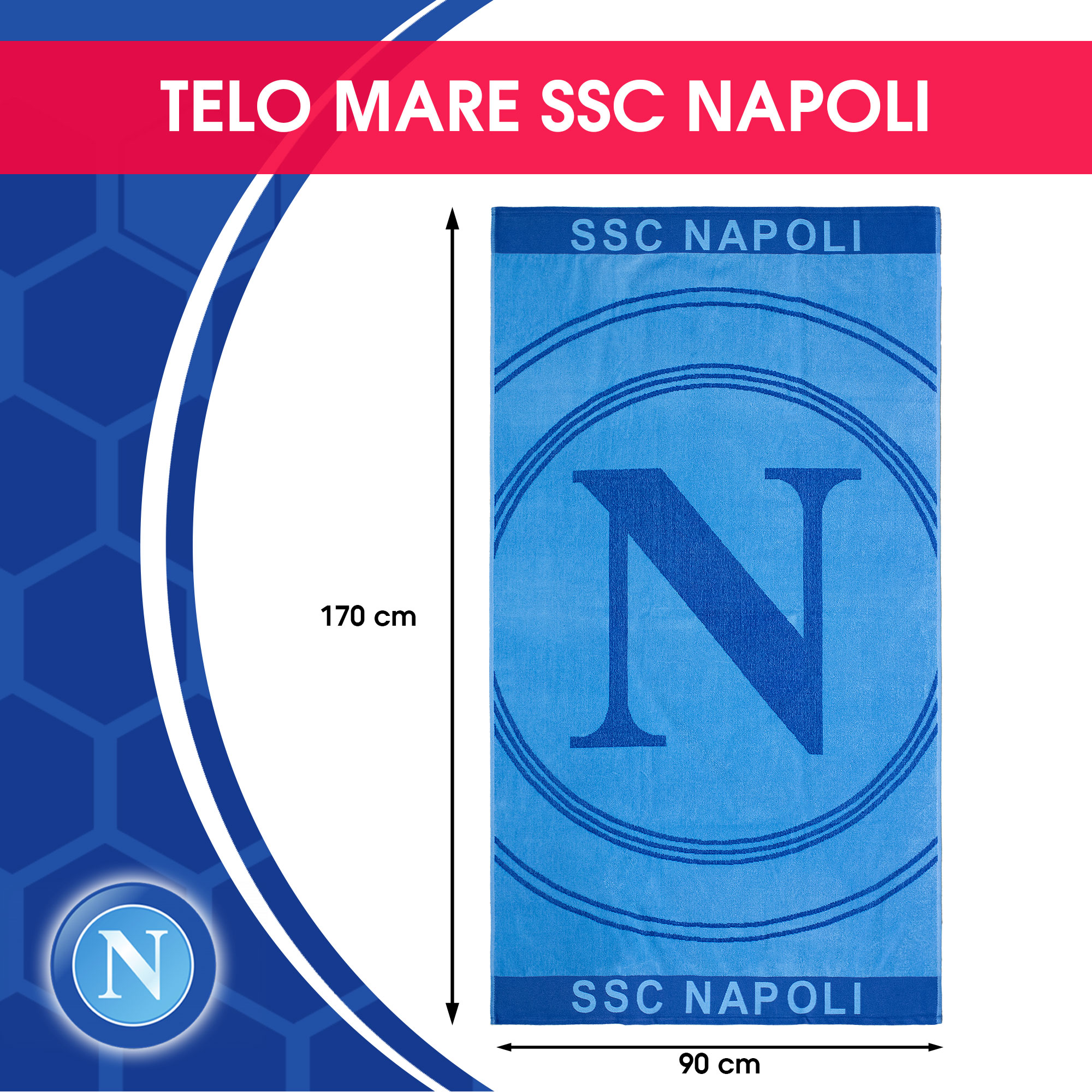 Toalla de playa SSC Napoli de rizo de algodón 90x170cm Producto oficial 7119 - Imagen 25 de 25