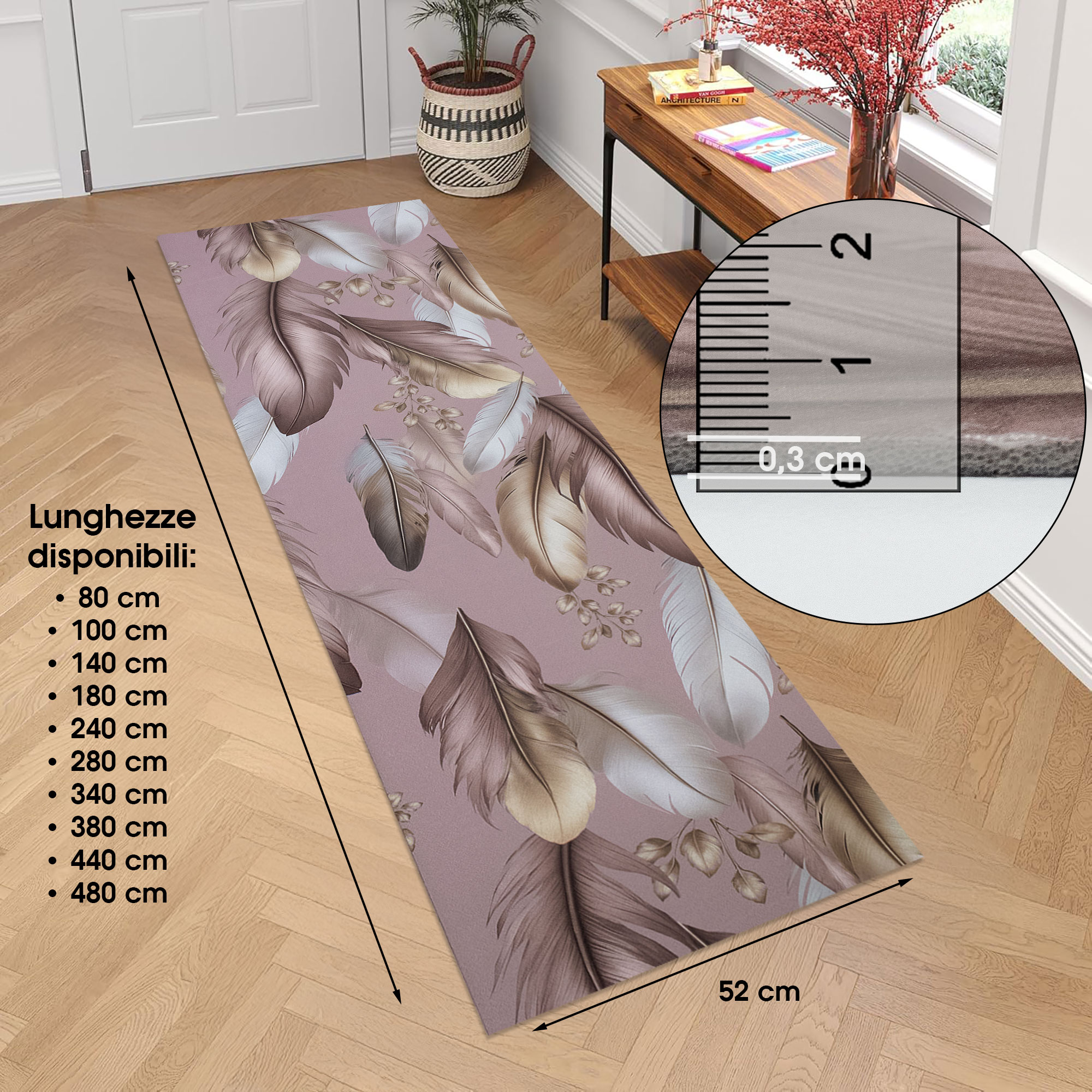 Teppich Küche Läufer Anti-rutsch A Meter Digitaldruck Federn Gummierte 7122 - Imagen 14 de 36