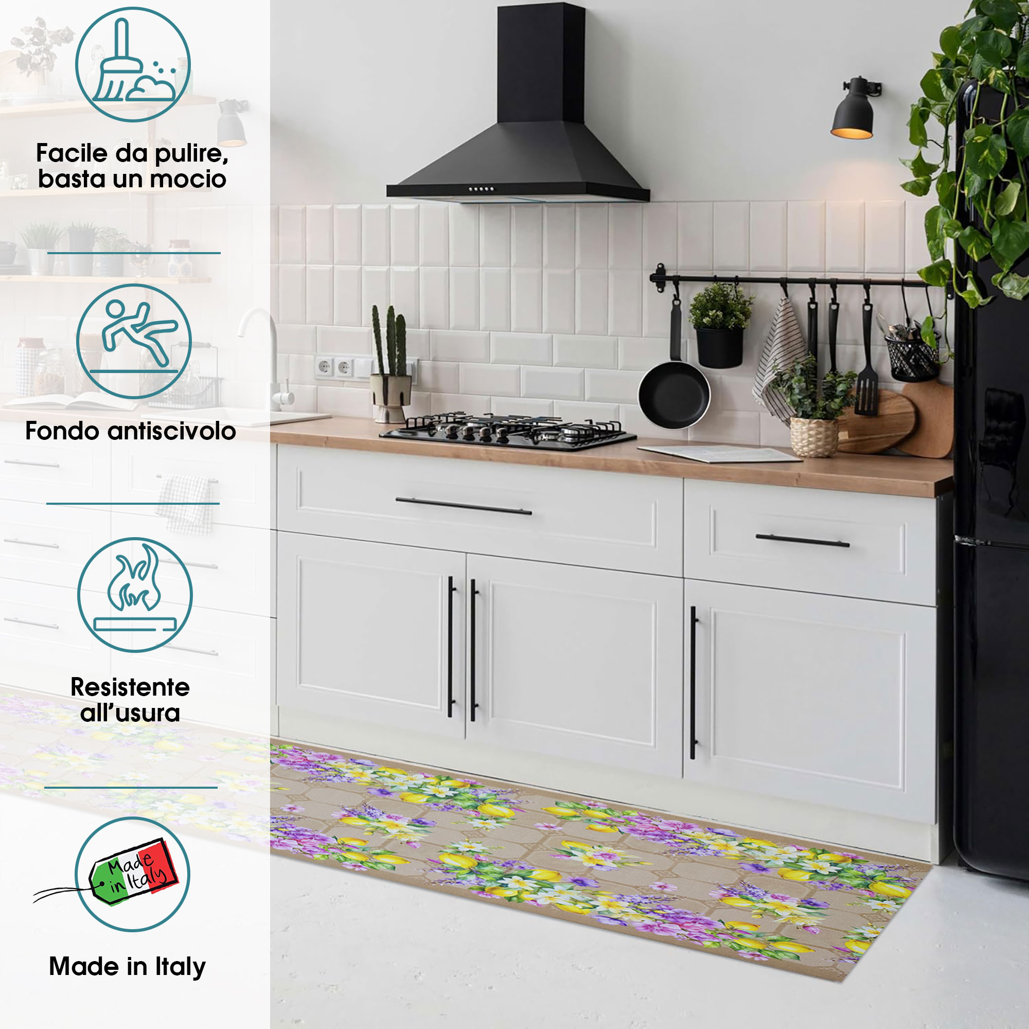 Tappeto cucina passatoia antiscivolo Limoni con maioliche Vietrese gommato 7123 - Foto 4 di 29