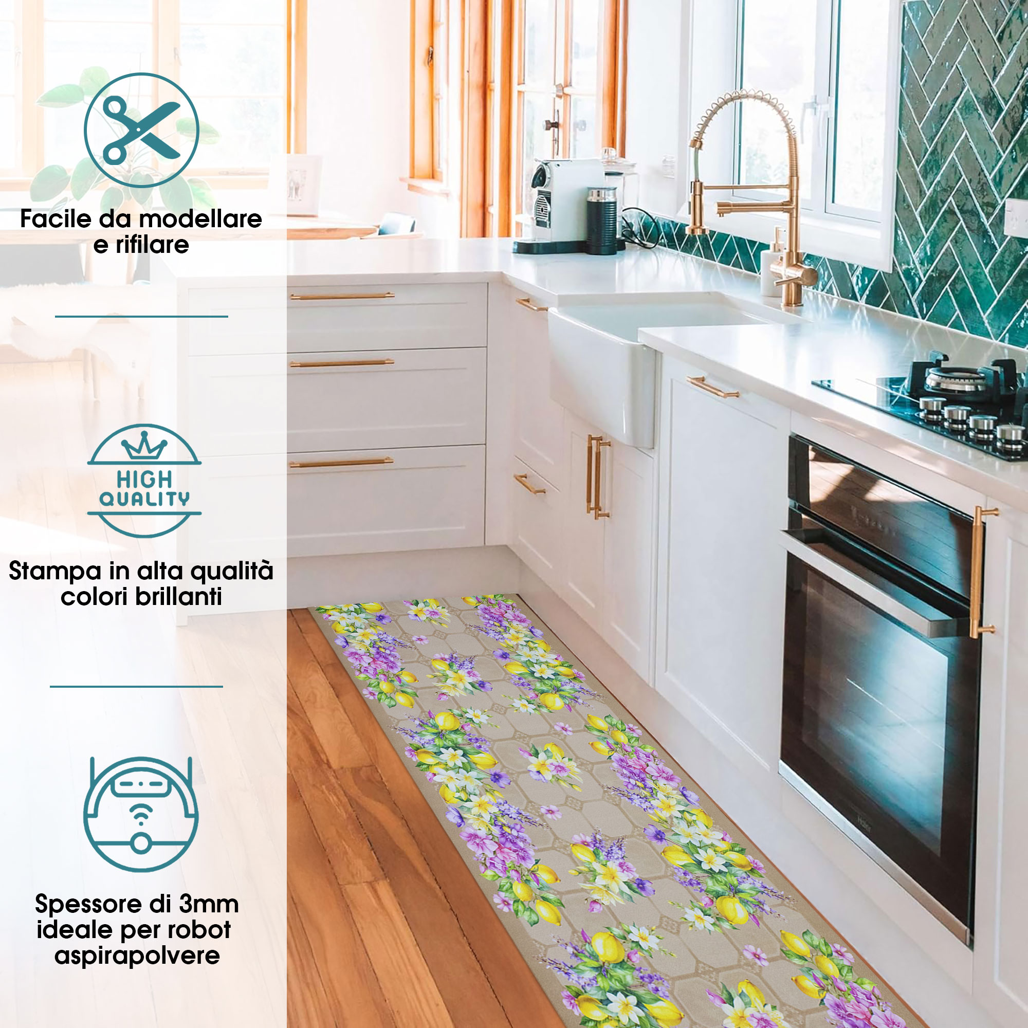 Tappeto cucina passatoia antiscivolo Limoni con maioliche Vietrese gommato 7123 - Foto 5 di 29