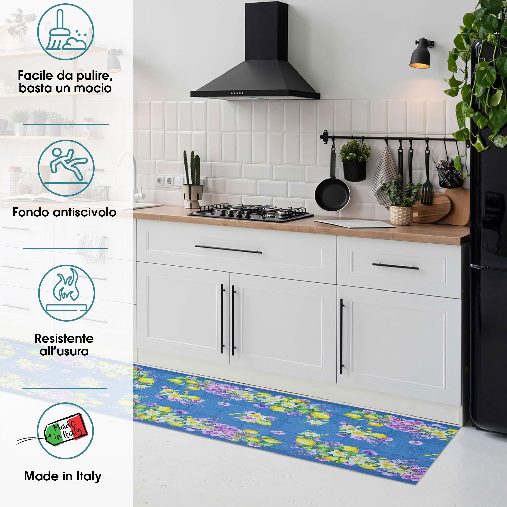 Tappeto cucina passatoia antiscivolo Limoni con maioliche Vietrese gommato 7123 - Foto 11 di 29