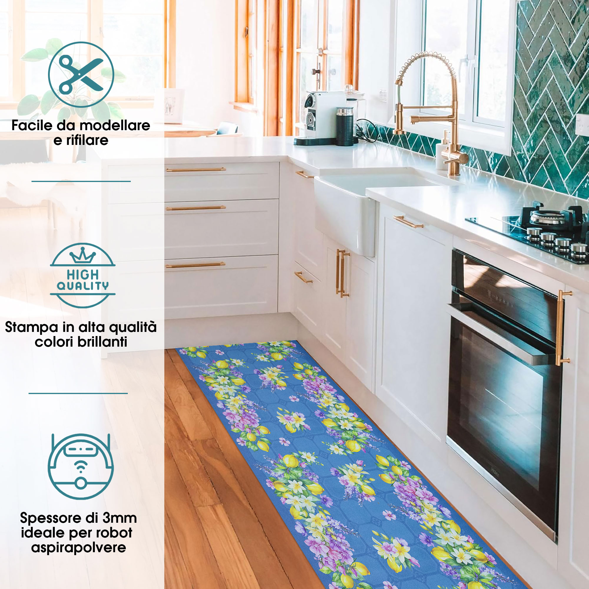 Tappeto cucina passatoia antiscivolo Limoni con maioliche Vietrese gommato 7123 - Foto 12 di 29