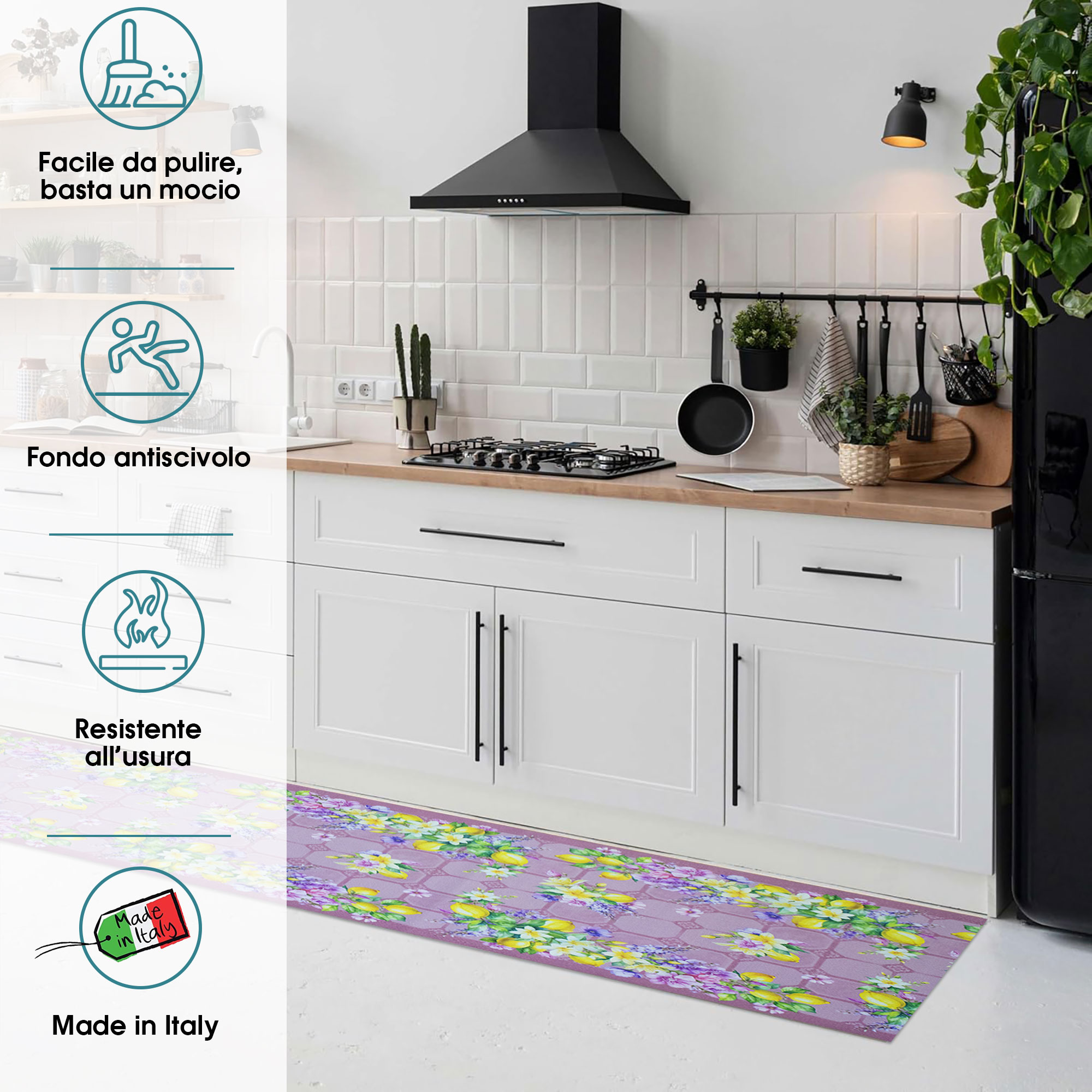 Tappeto cucina passatoia antiscivolo Limoni con maioliche Vietrese gommato 7123 - Foto 18 di 29