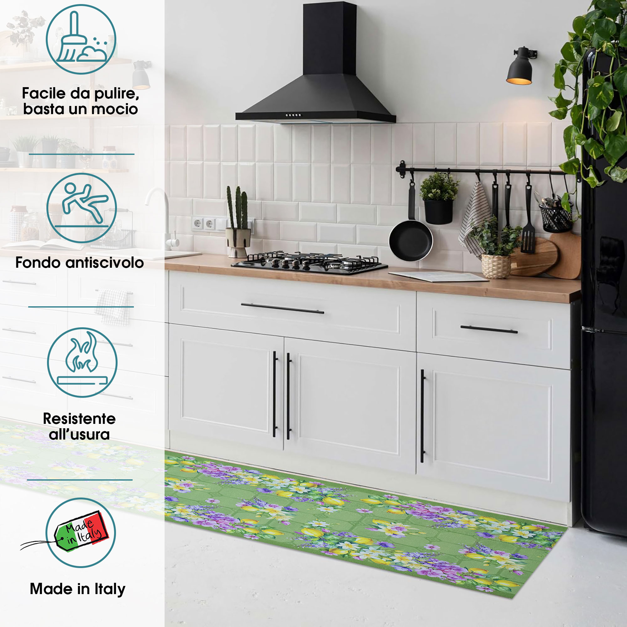 Tappeto cucina passatoia antiscivolo Limoni con maioliche Vietrese gommato 7123 - Foto 25 di 29