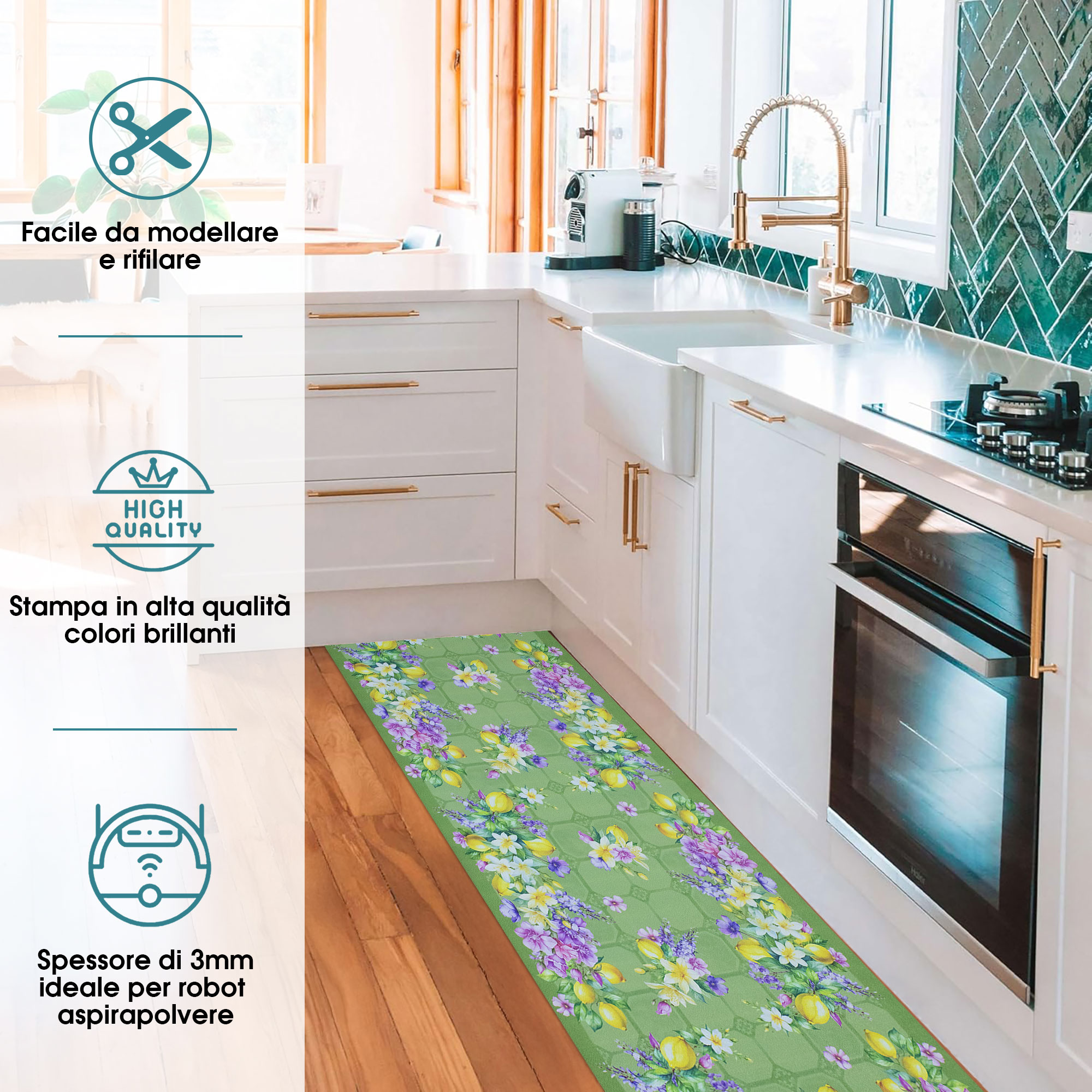 Tappeto cucina passatoia antiscivolo Limoni con maioliche Vietrese gommato 7123 - Foto 26 di 29