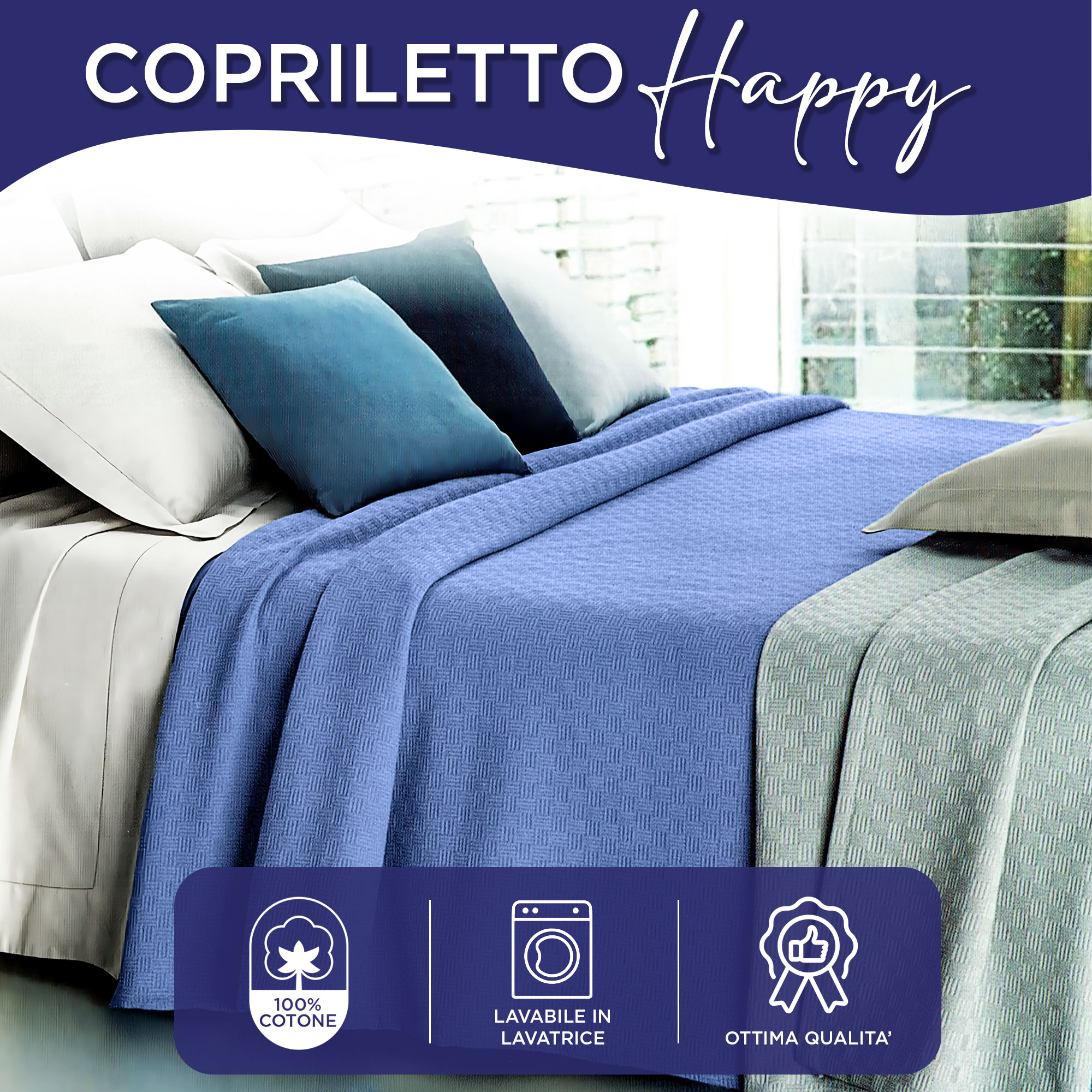 Copriletto in cotone piquet leggero primaverile estivo varie misure 7129 - Imagen 7 de 37