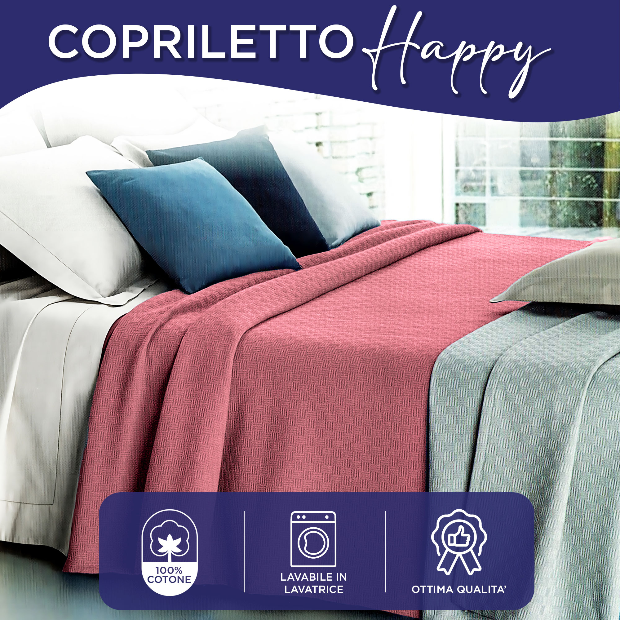Copriletto in cotone piquet leggero primaverile estivo varie misure 7129 - Imagen 15 de 37