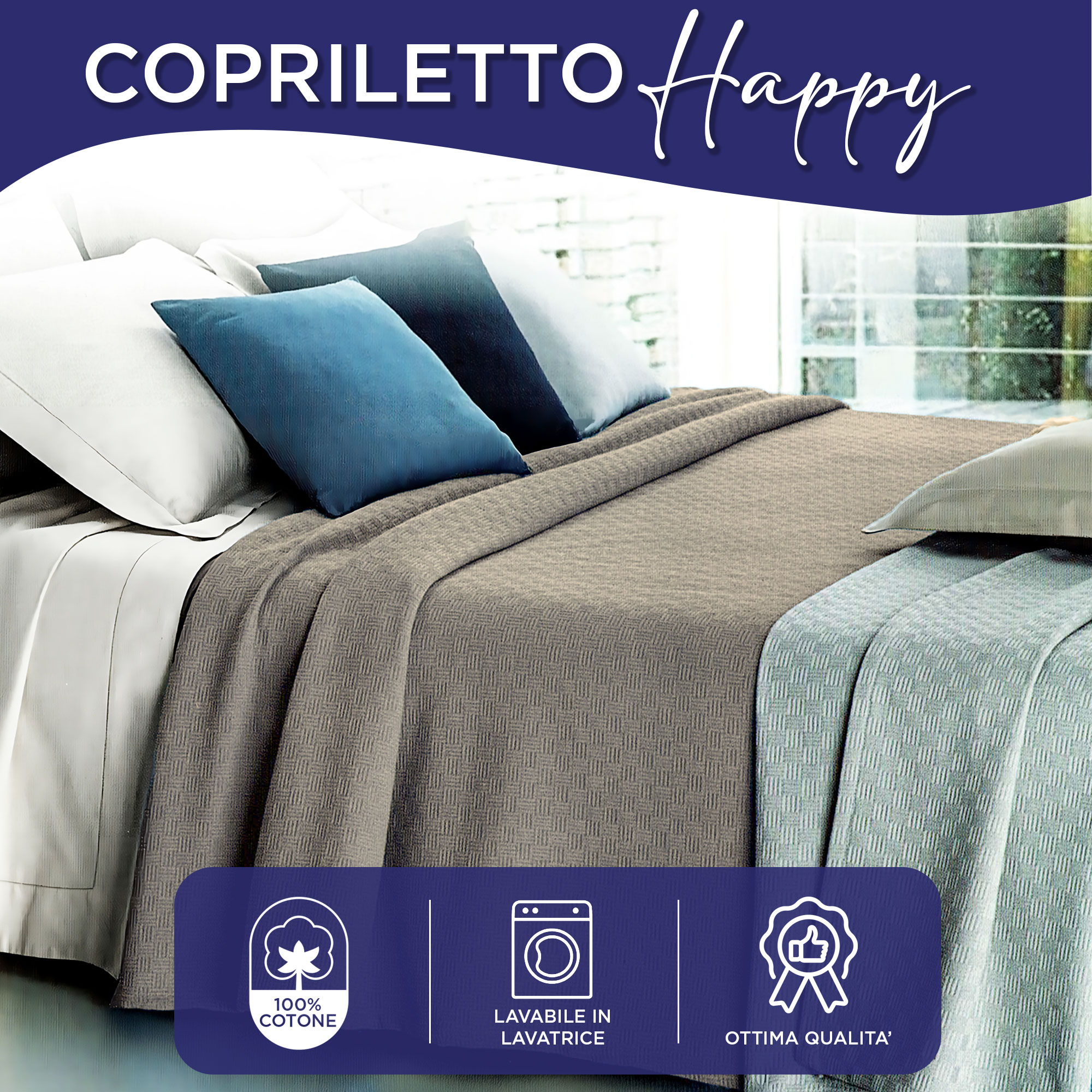 Copriletto in cotone piquet leggero primaverile estivo varie misure 7129 - Imagen 19 de 37
