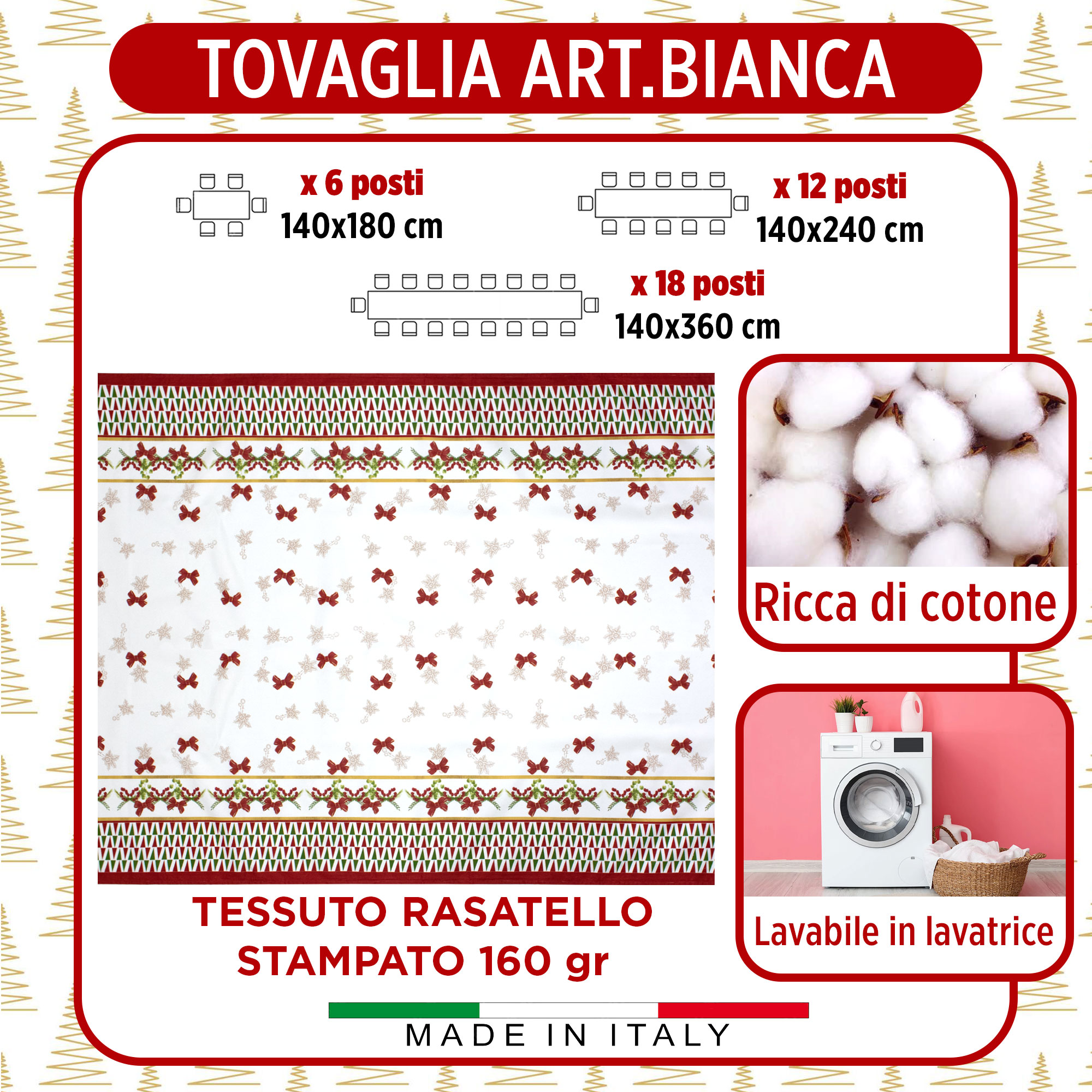 Tovaglia Natalizia in Rasatello Made in Italy Decoro Natale varie misure 7132 - Foto 4 di 25