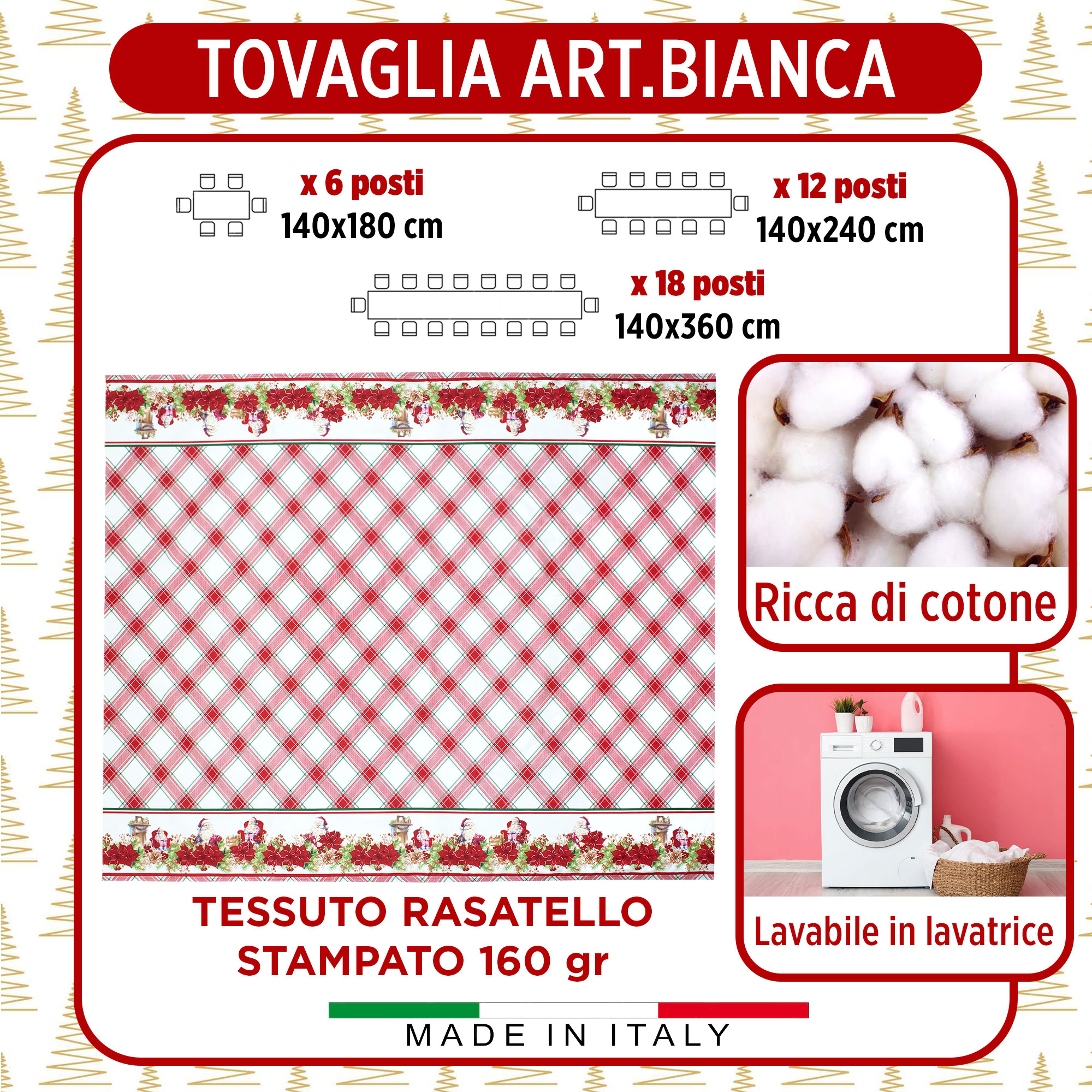 Tovaglia Natalizia in Rasatello Made in Italy Decoro Natale varie misure 7132 - Foto 10 di 25