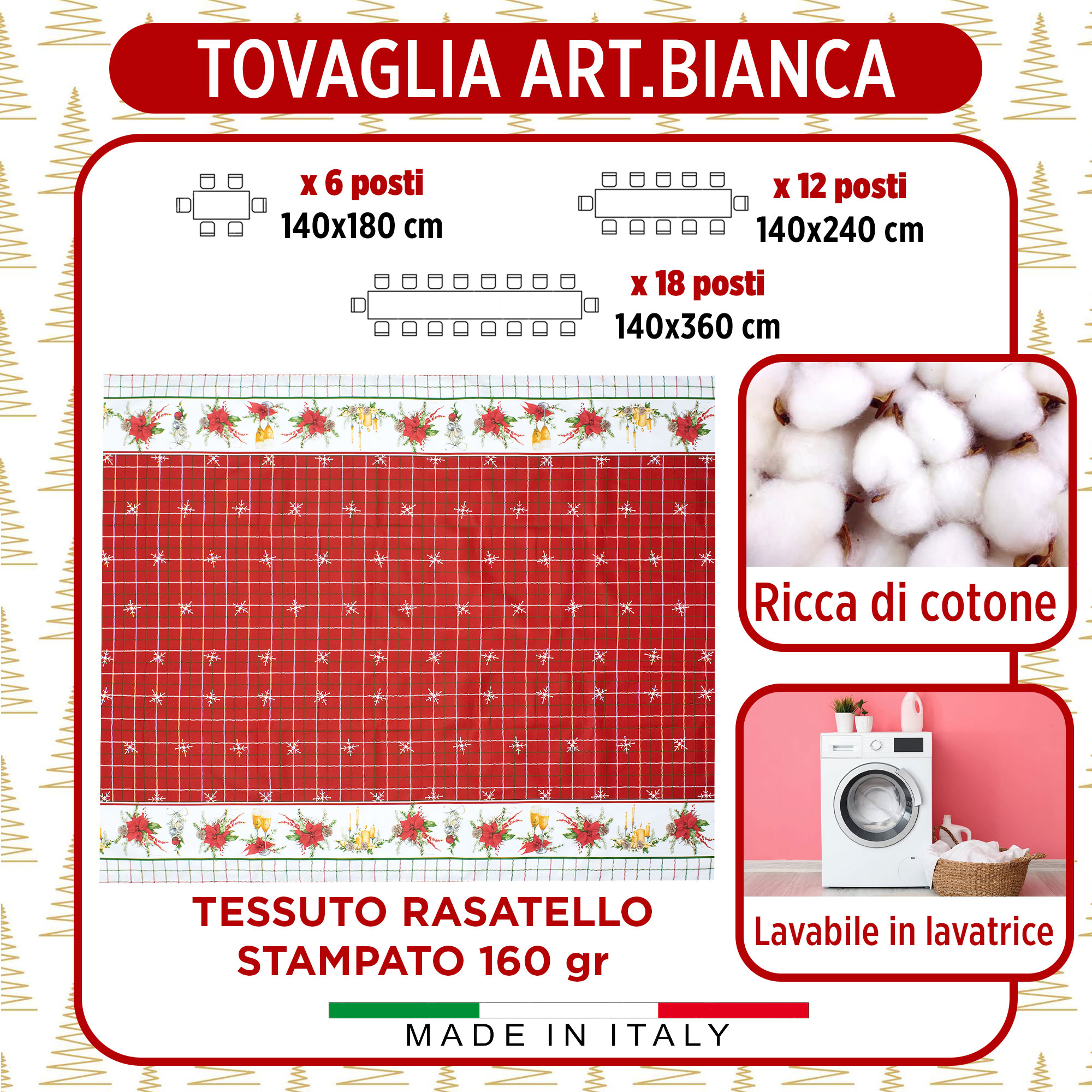 Tovaglia Natalizia in Rasatello Made in Italy Decoro Natale varie misure 7132 - Foto 13 di 25