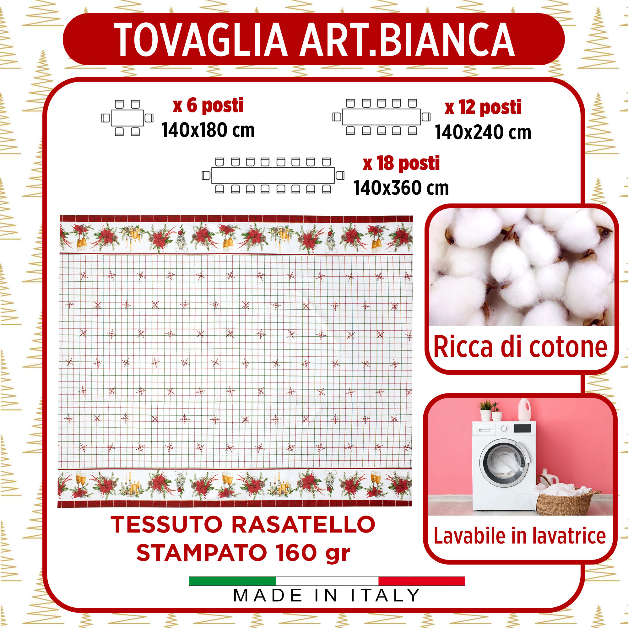 Tovaglia Natalizia in Rasatello Made in Italy Decoro Natale varie misure 7132 - Foto 16 di 25