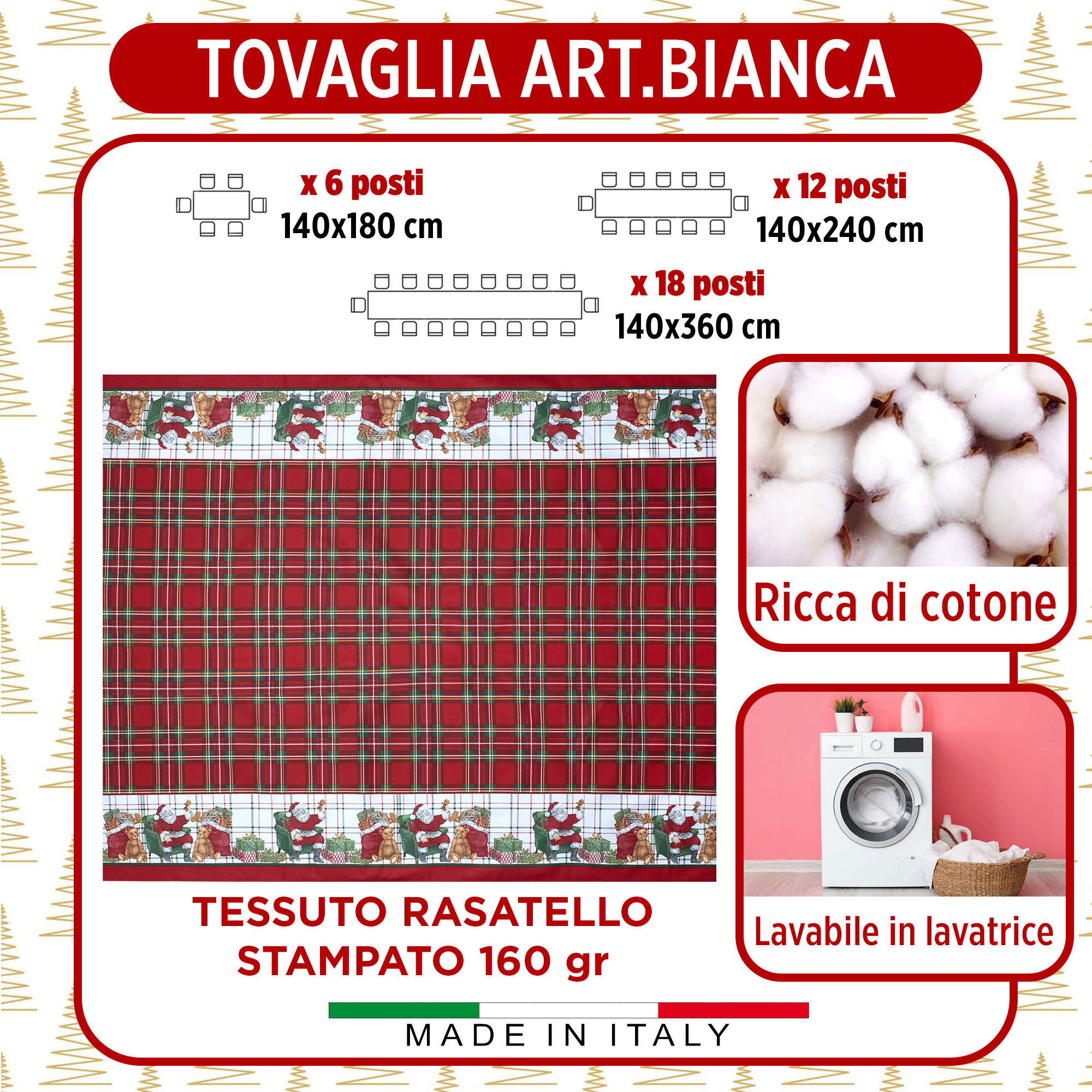 Tovaglia Natalizia in Rasatello Made in Italy Decoro Natale varie misure 7132 - Foto 19 di 25