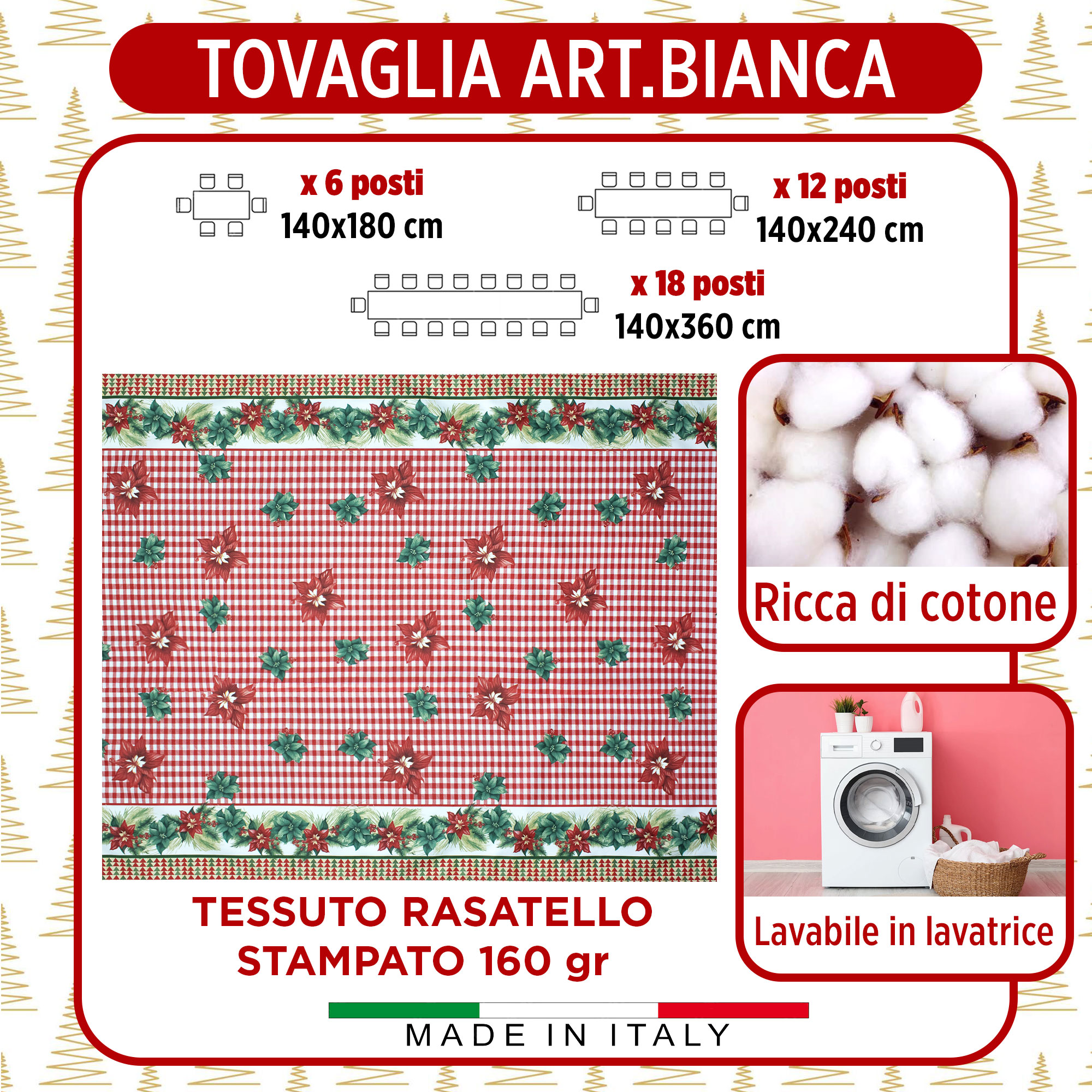 Tovaglia Natalizia in Rasatello Made in Italy Decoro Natale varie misure 7132 - Foto 22 di 25