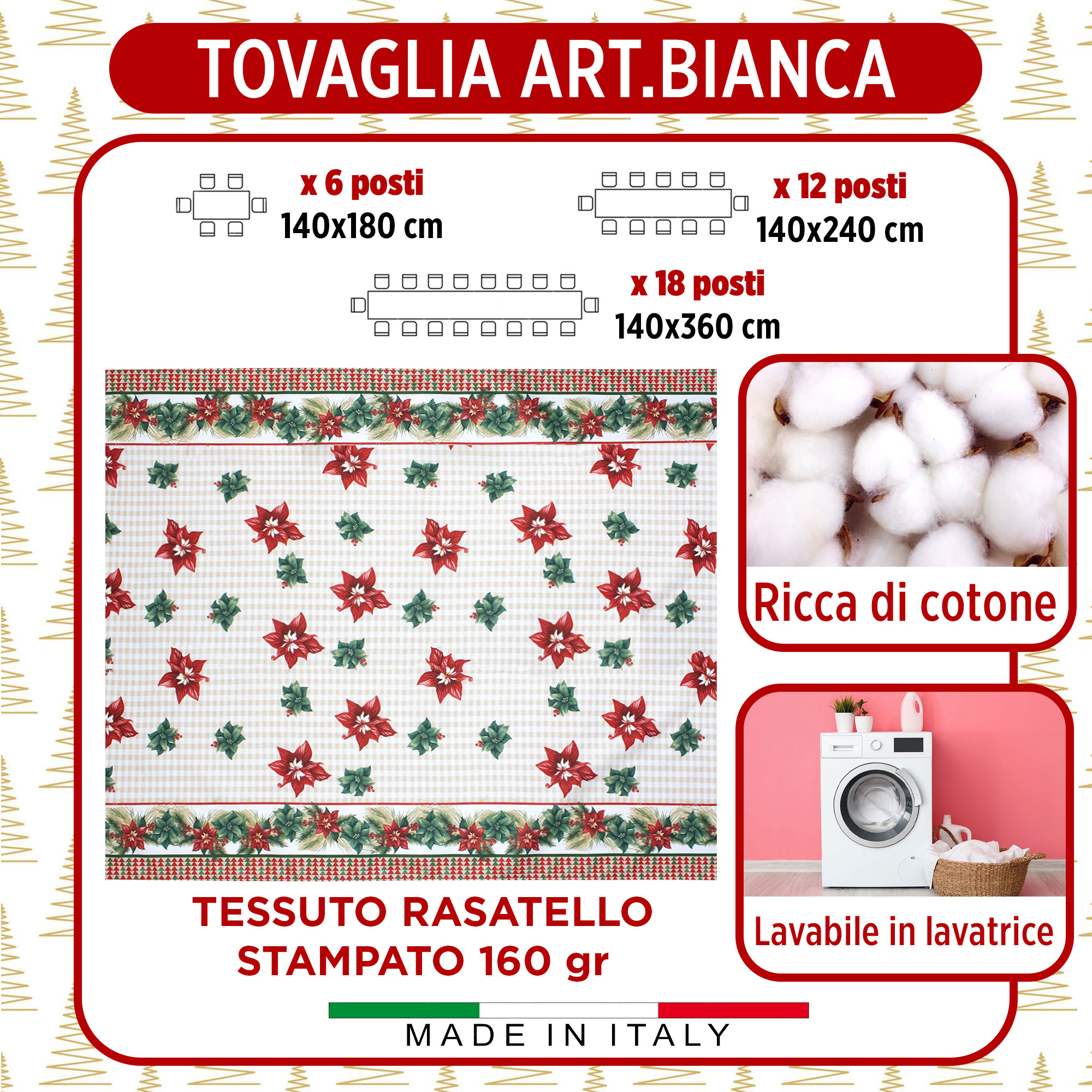 Tovaglia Natalizia in Rasatello Made in Italy Decoro Natale varie misure 7132 - Foto 25 di 25