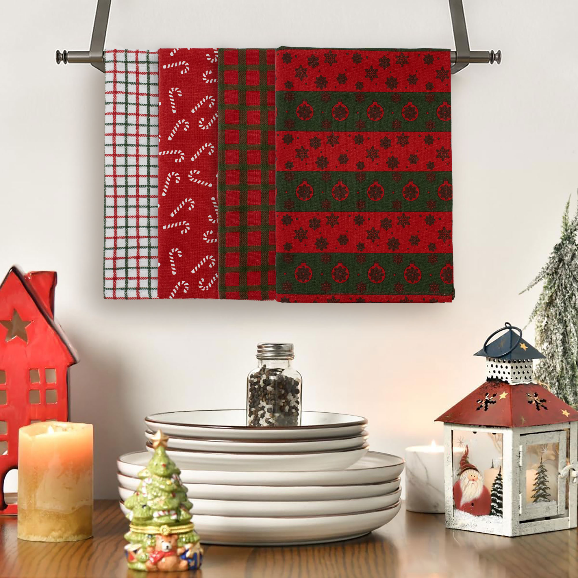 Ensemble De Torchons De Noël En Coton 4 Pièces Décor Noël Idée Cadeau 7134 - Imagen 4 de 22