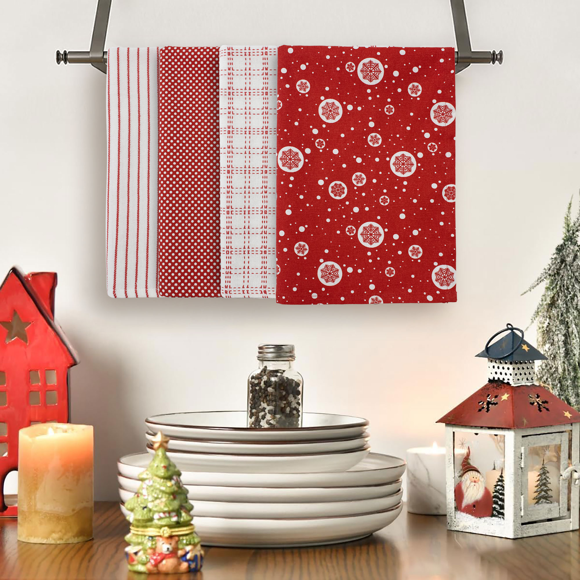 Ensemble De Torchons De Noël En Coton 4 Pièces Décor Noël Idée Cadeau 7134 - Imagen 11 de 22