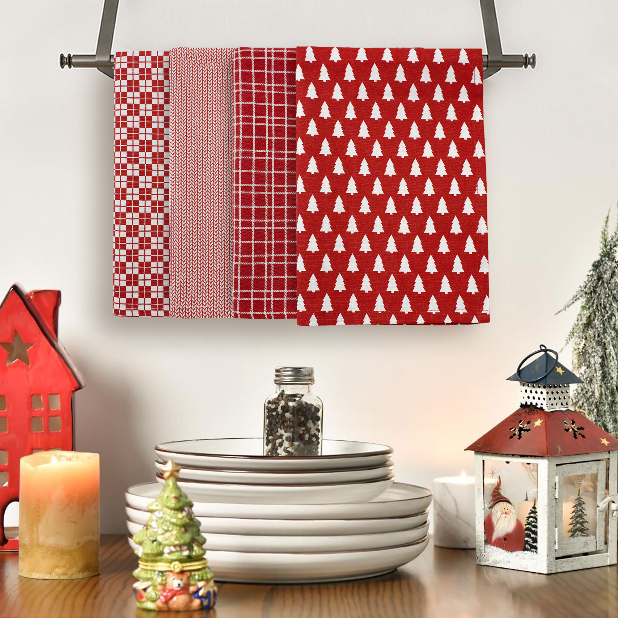 Ensemble De Torchons De Noël En Coton 4 Pièces Décor Noël Idée Cadeau 7134 - Imagen 18 de 22