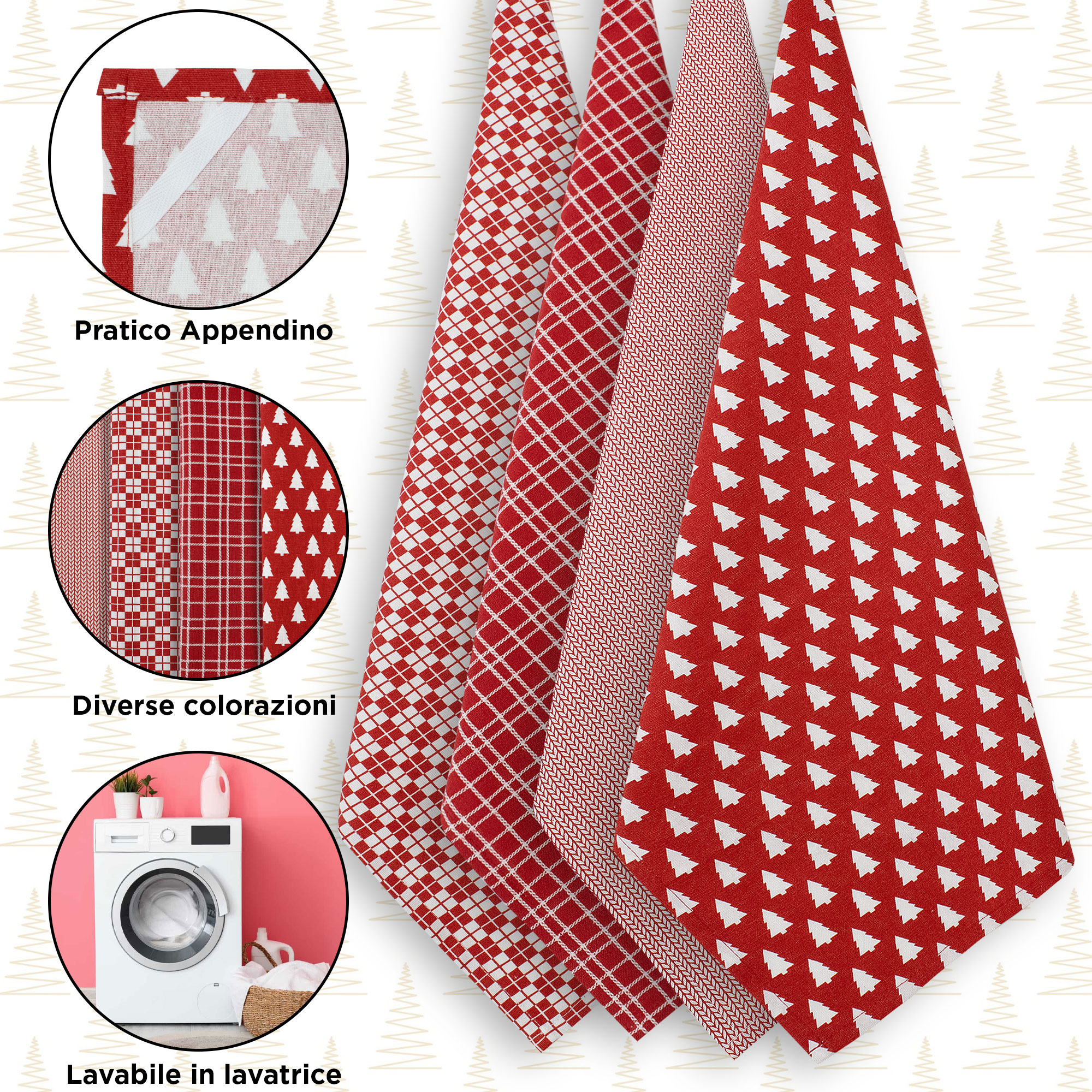 Ensemble De Torchons De Noël En Coton 4 Pièces Décor Noël Idée Cadeau 7134 - Imagen 19 de 22